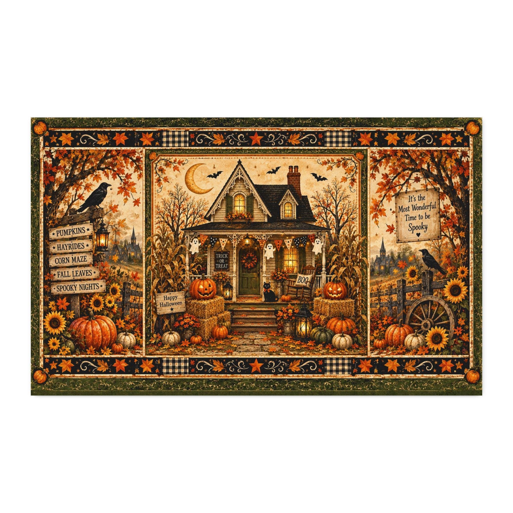 Autumn Harvest Porch Fabric by Yard | Cotton Twill, Fall Pumpkin Panel