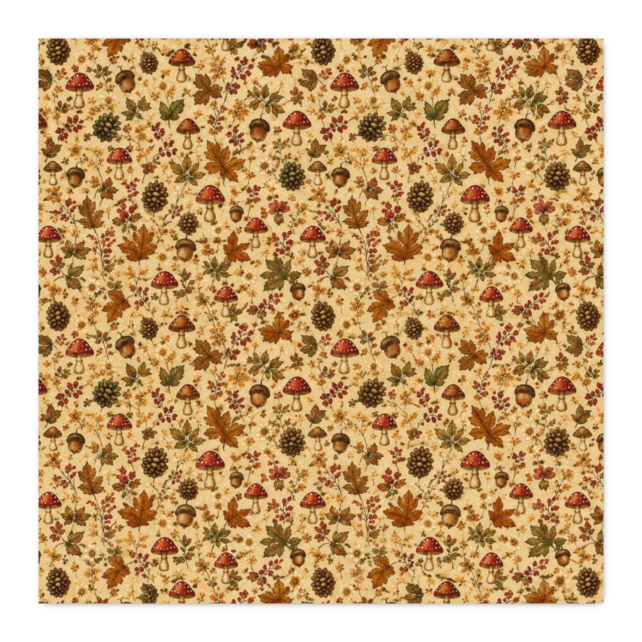 Cottage Woodland Cotton Twill Fabric Fall Leaves, Mushrooms & Acorns