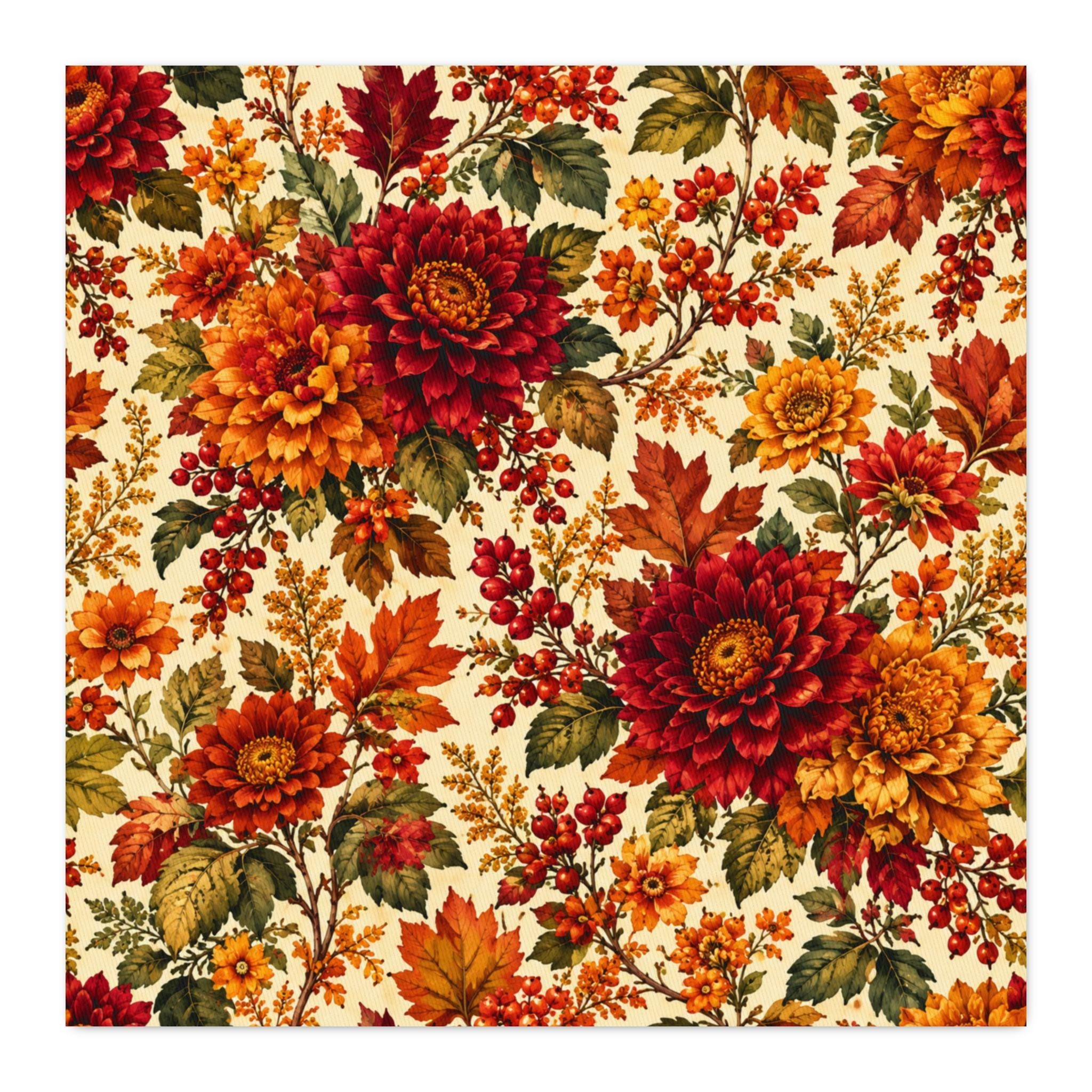 Elegant Autumn Floral 2 Cotton Twill Fabric Fall Chrysanthemum Print
