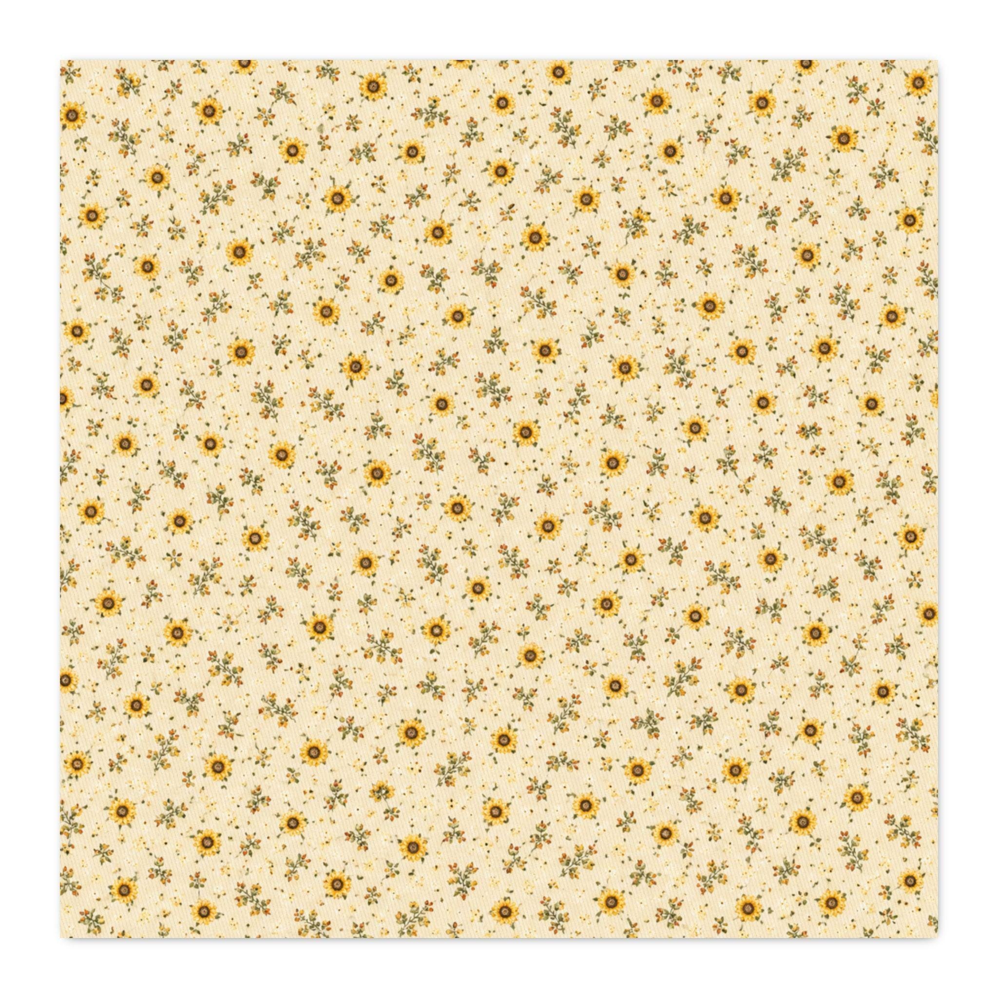 Sunflower Ditsy Calico Cotton Twill Fabric: Cream Floral Quilting Craft Material
