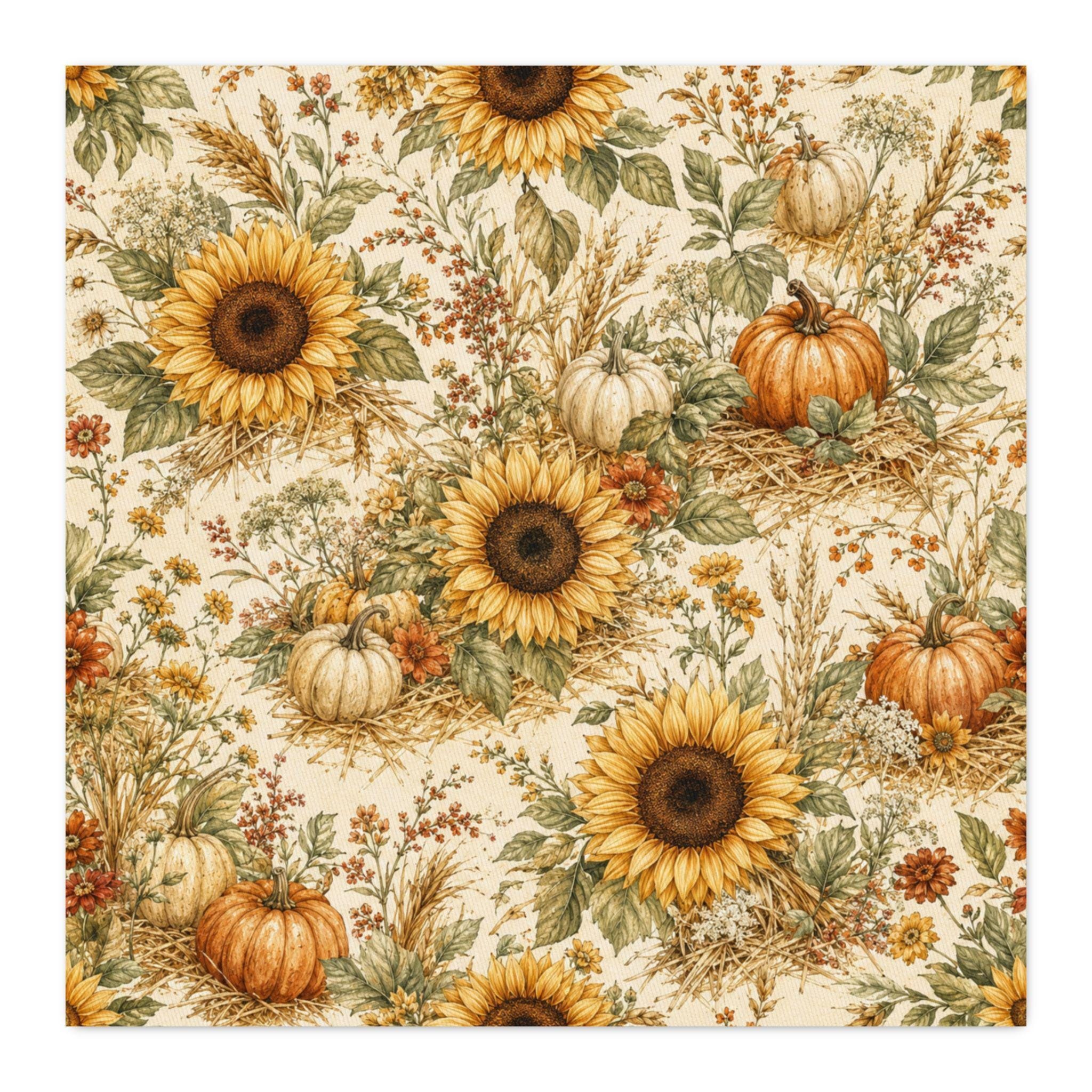 Sunflowers and Straw Cotton Twill Fabric - Fall Floral Fabric