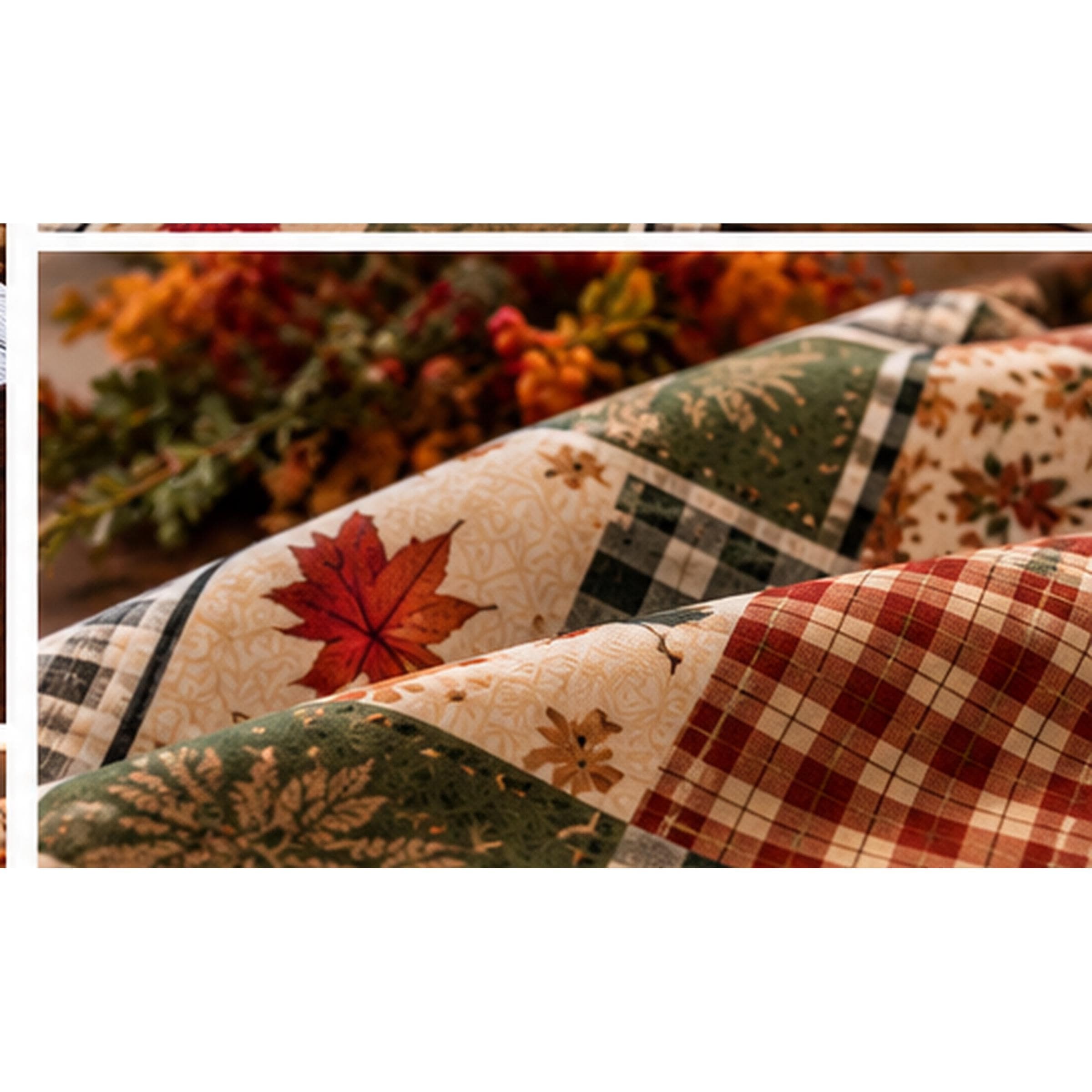 Autumn Patchwork Table Runner Quilted Fall Leaf Plaid Centerpiece, product view 2