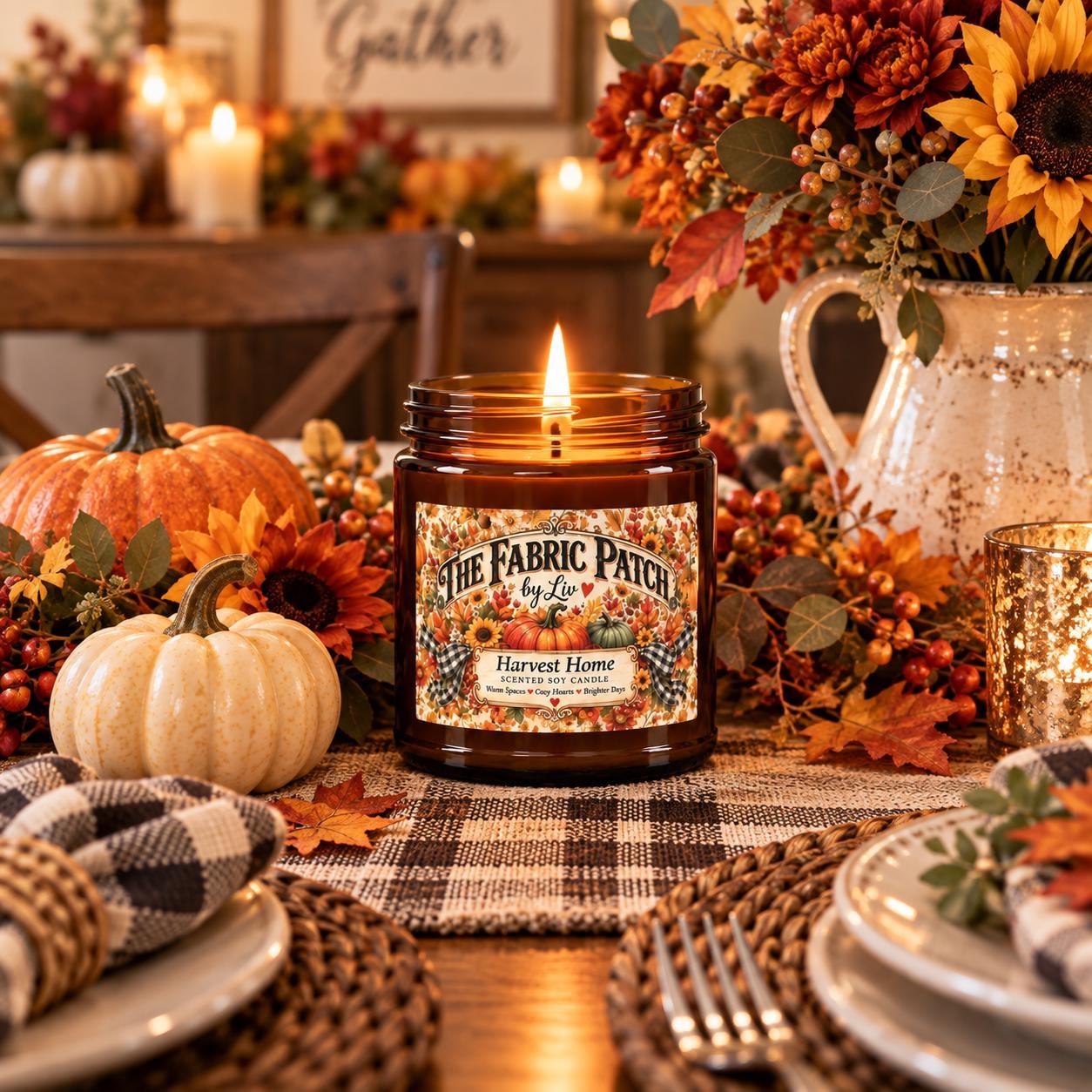 Harvest Home Scented Soy Candle 4oz 9oz Autumn Spice Pumpkin Candle Jar with Black Lid, product view 2