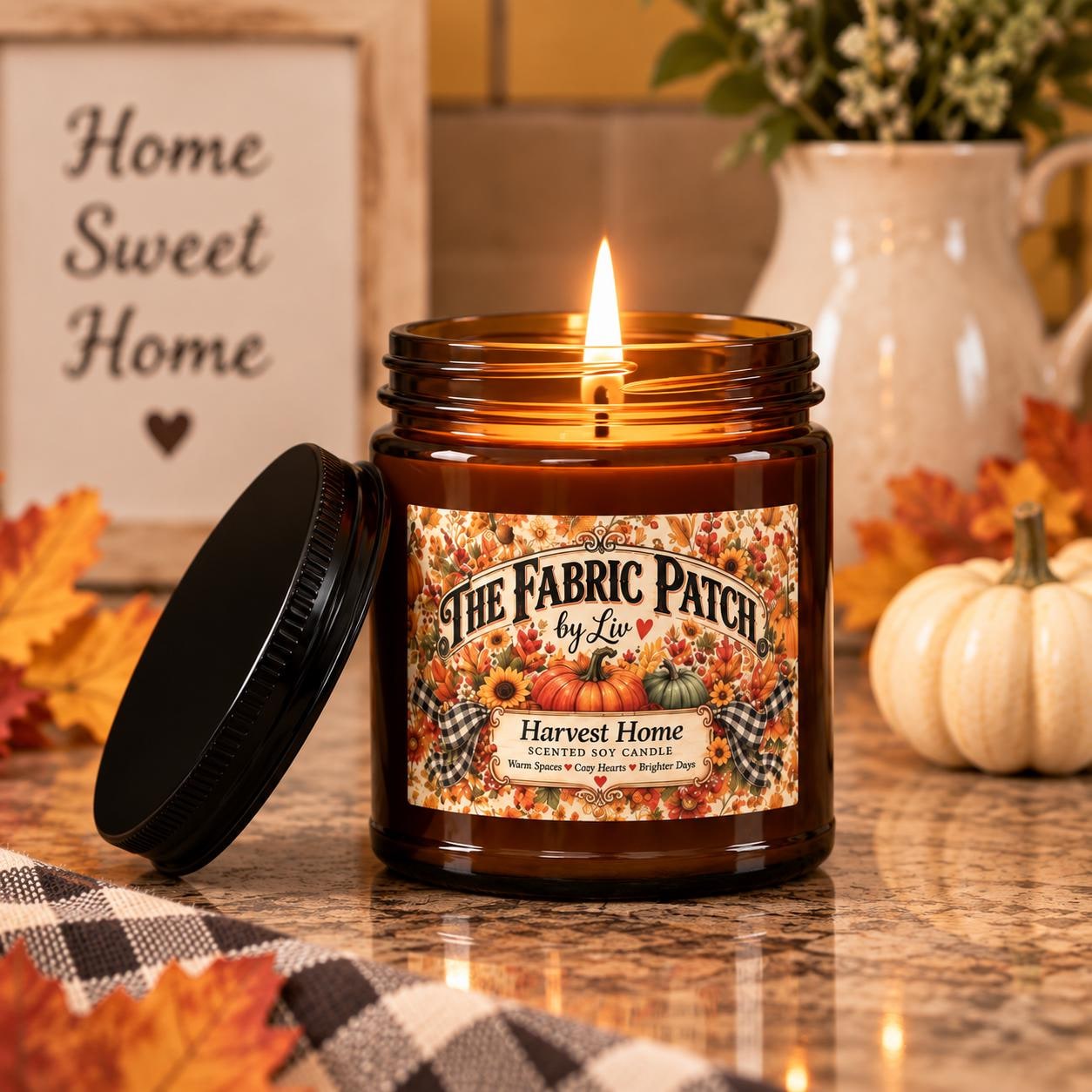 Harvest Home Scented Soy Candle 4oz 9oz Autumn Spice Pumpkin Candle Jar with Black Lid, product view 3