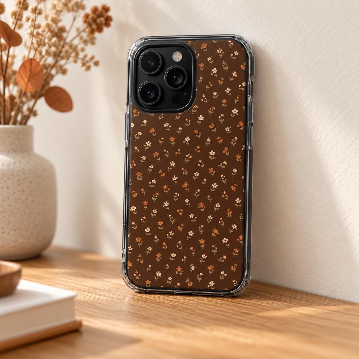 Brown mini floral clear magnetic phone case