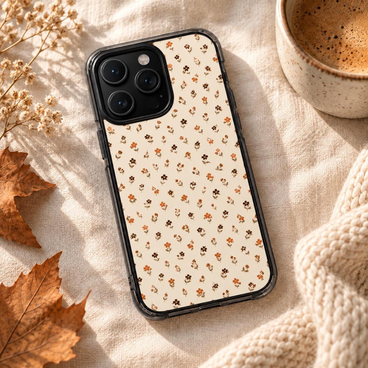 Tiny brown floral pattern clear impact phone case