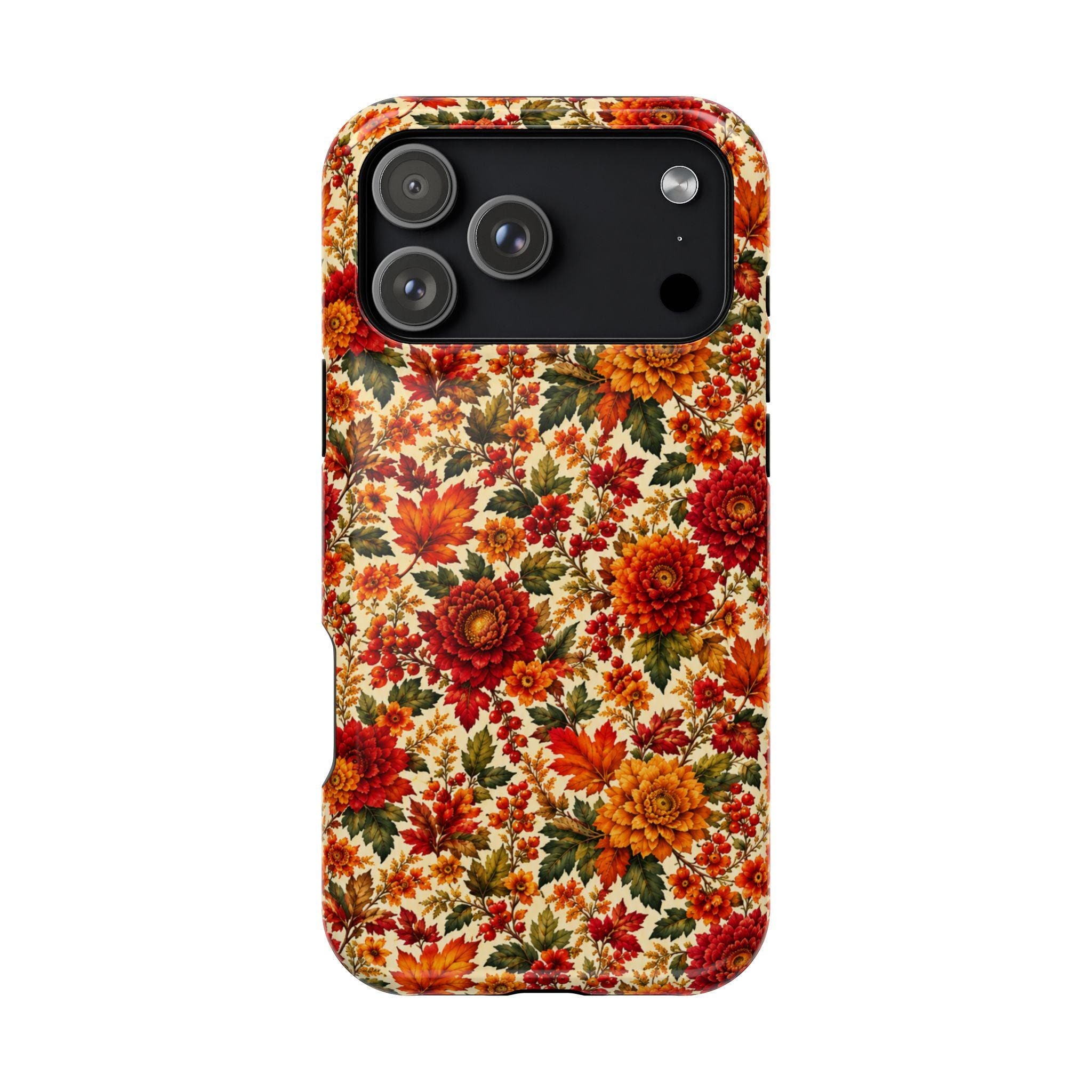 Autumn floral magnetic phone case with fall chrysanthemum design