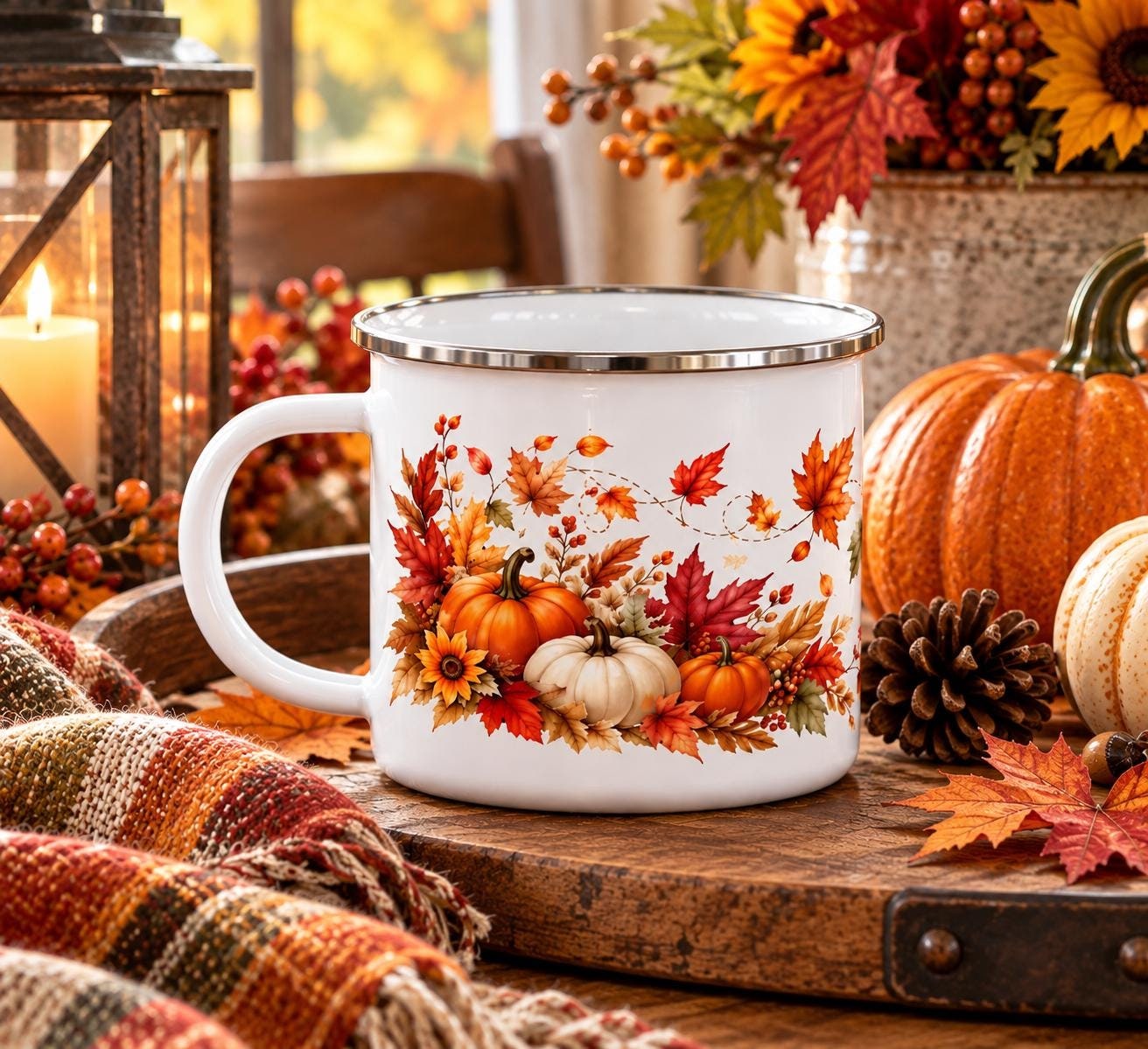 Autumn Harvest enamel camping mug, product view 3