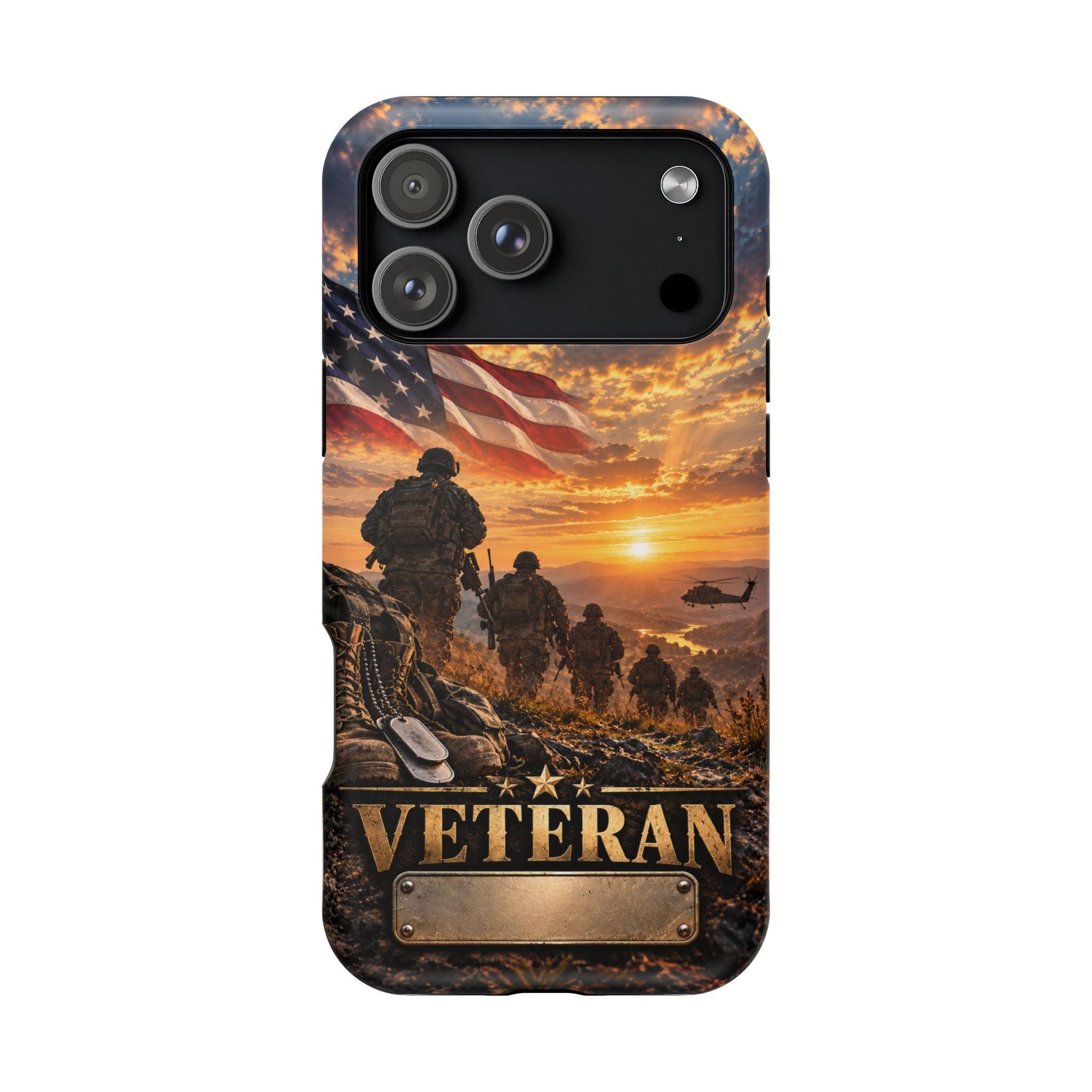Veteran Soldiers Sunset Scene Phone Case | Magnetic Impact-Resistant Case