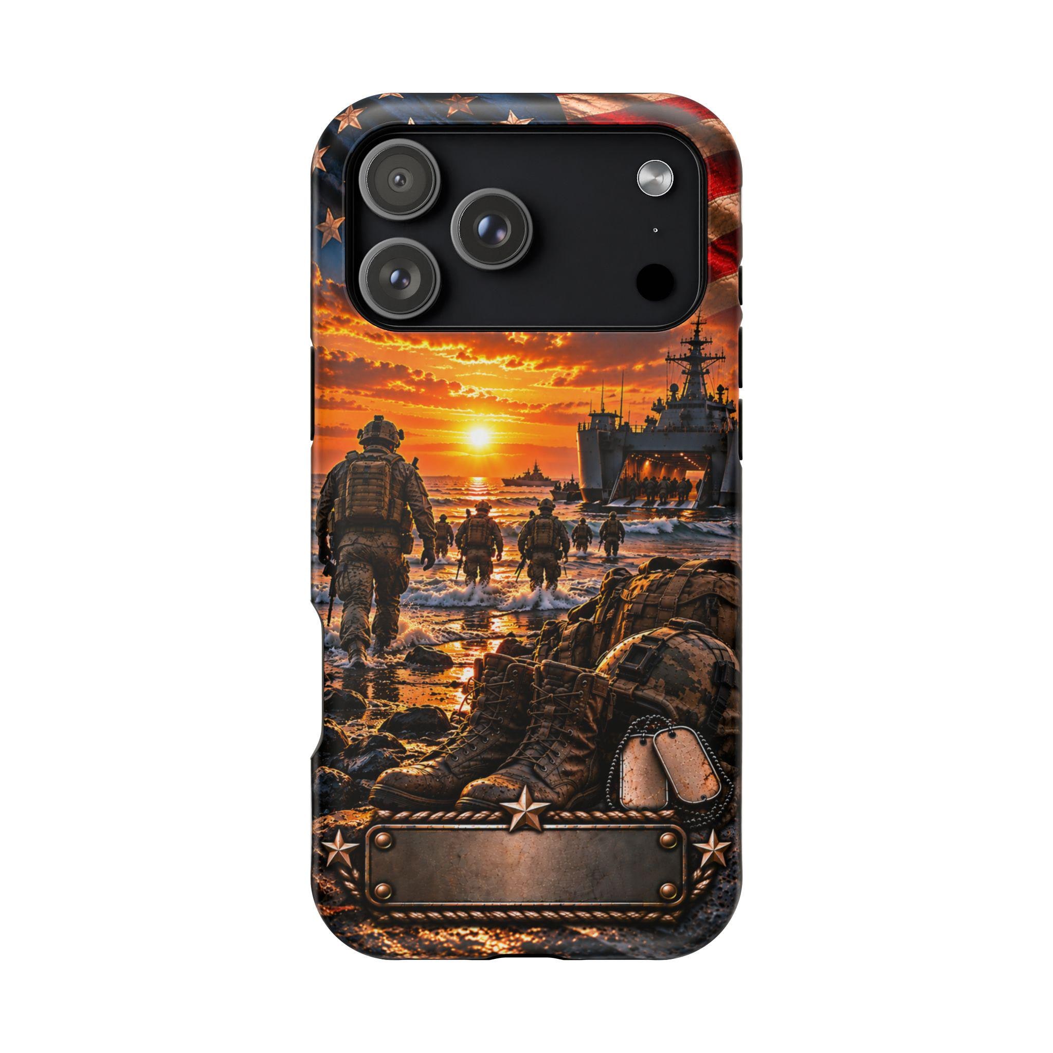 Soldiers at Sunset with American Flag Personalized Magnetic Impact Phone Case