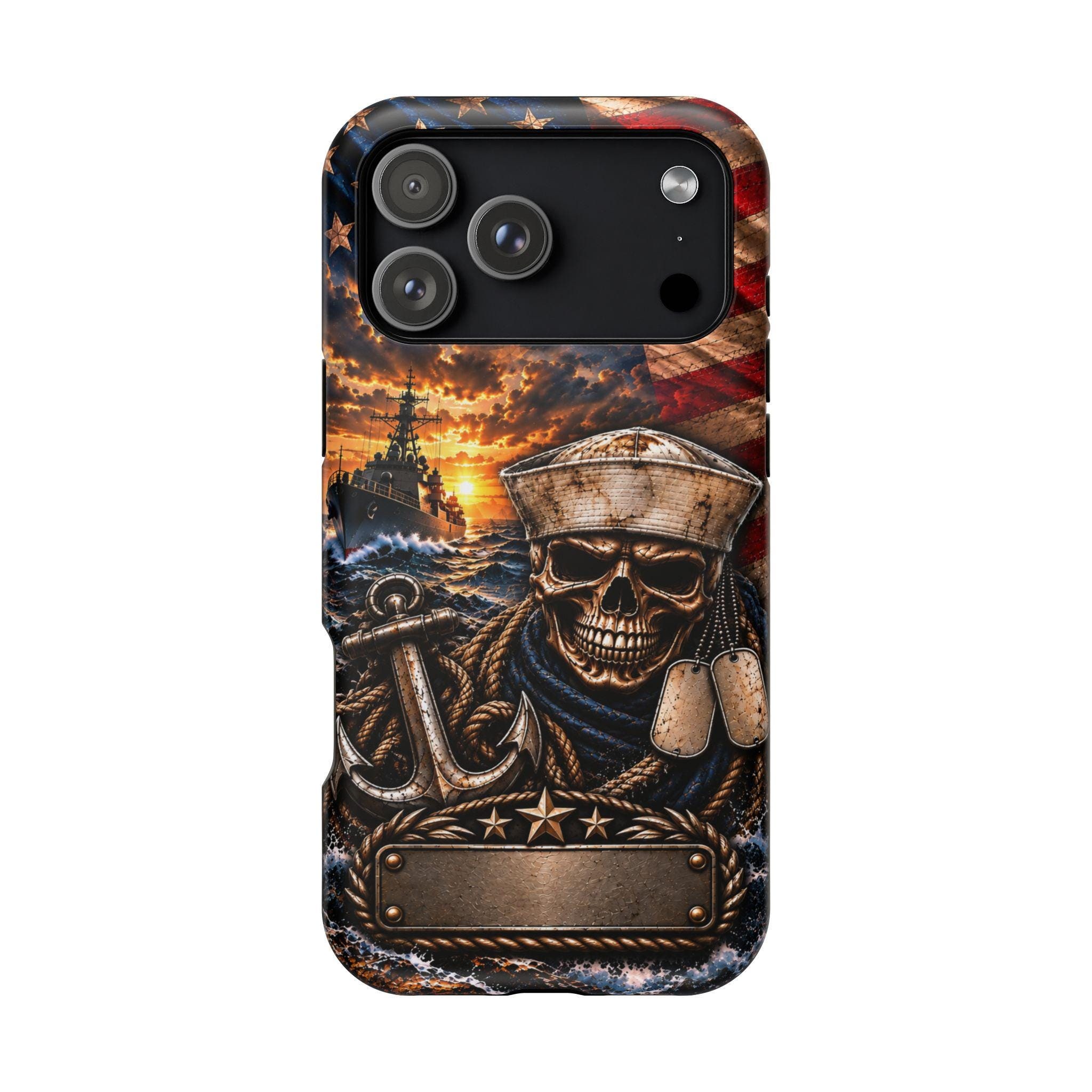 Sailor Skull with American Flag Phone Case | Magnetic Impact-Resistant Case