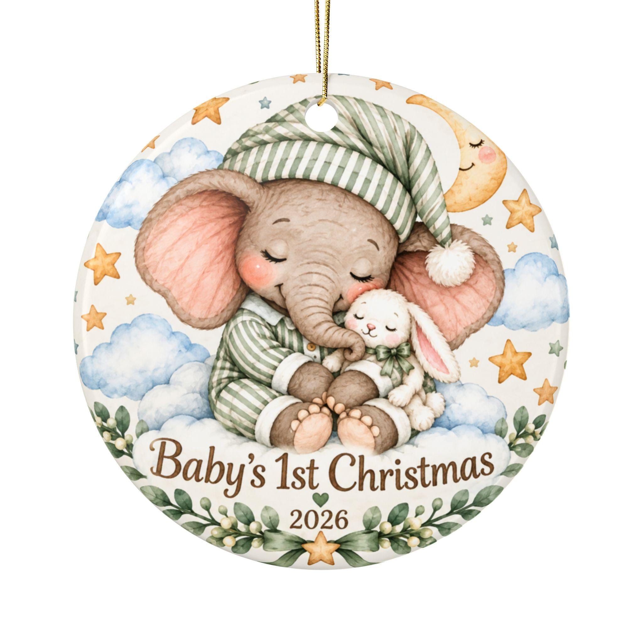 Baby's 1st Christmas Elephant Ornament | Ceramic Double-Sided 2026