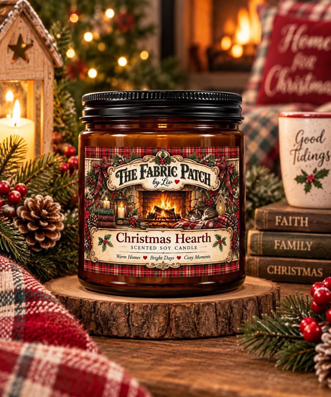 Christmas Hearth Soy Candle jar | Scented Candle with Black Lid