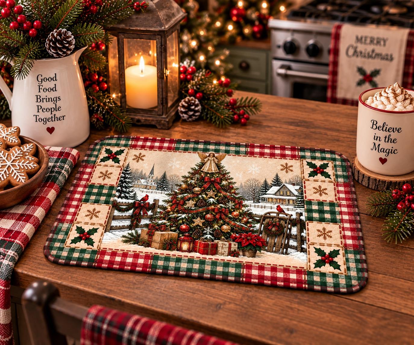 Christmas Tree Quilted Placemat | Holiday Farmhouse Table Decor