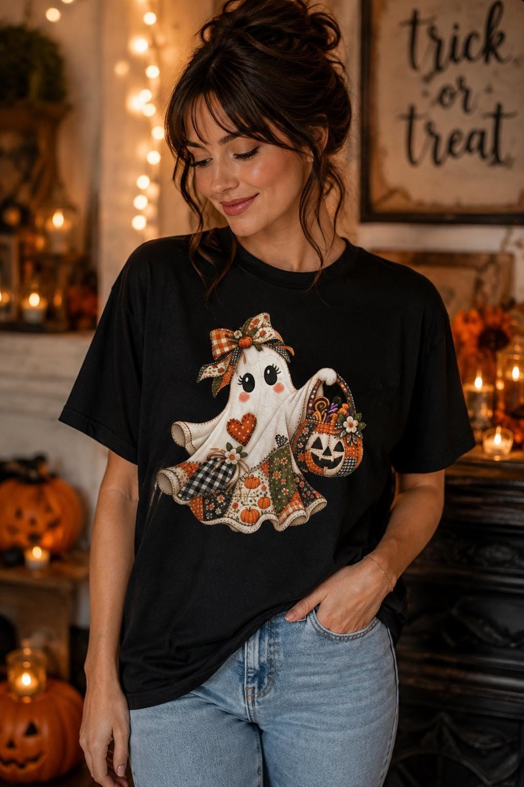 Halloween Patchwork Ghost T-Shirt, product view 3