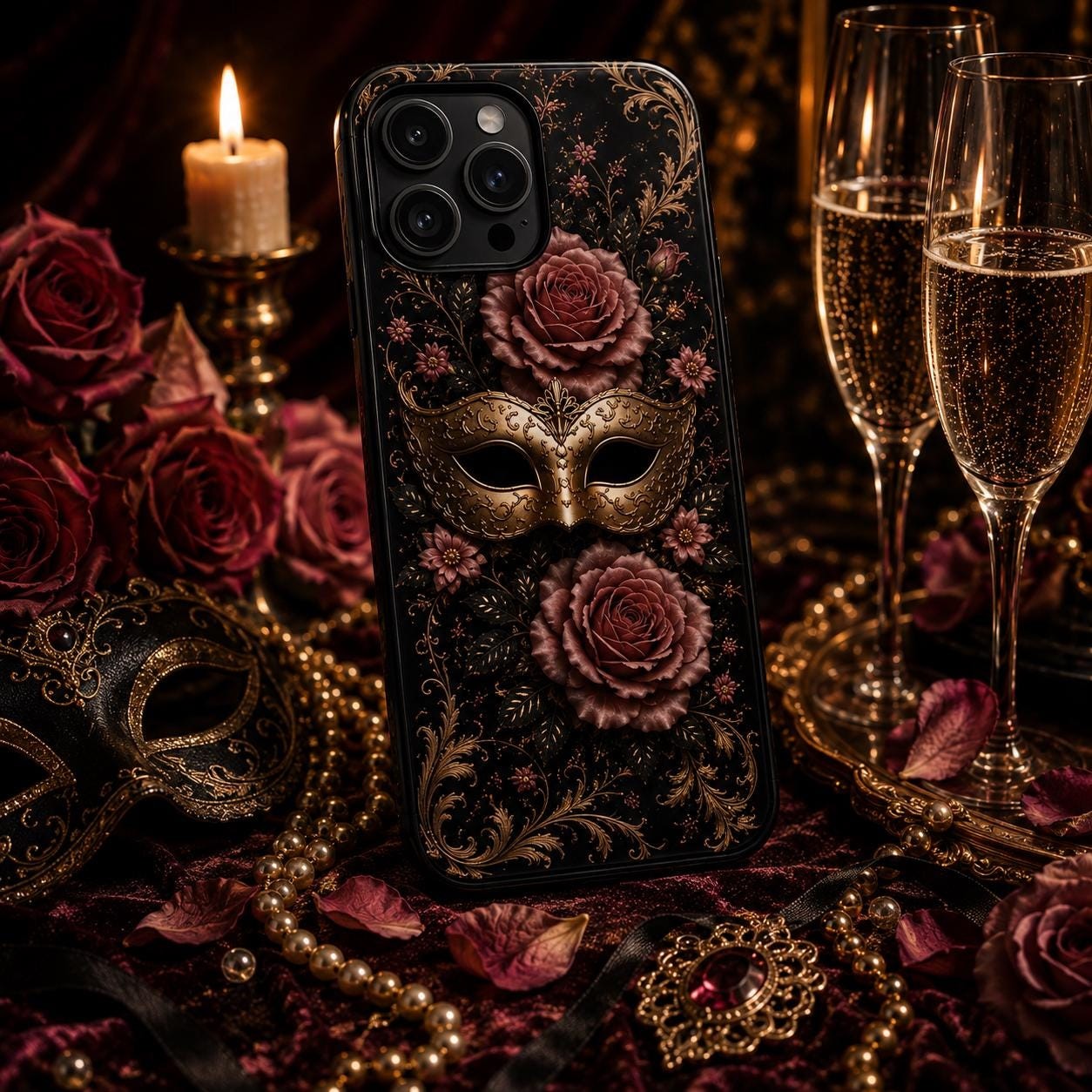 Masquerade Rose Tough Phone Case, product view 4