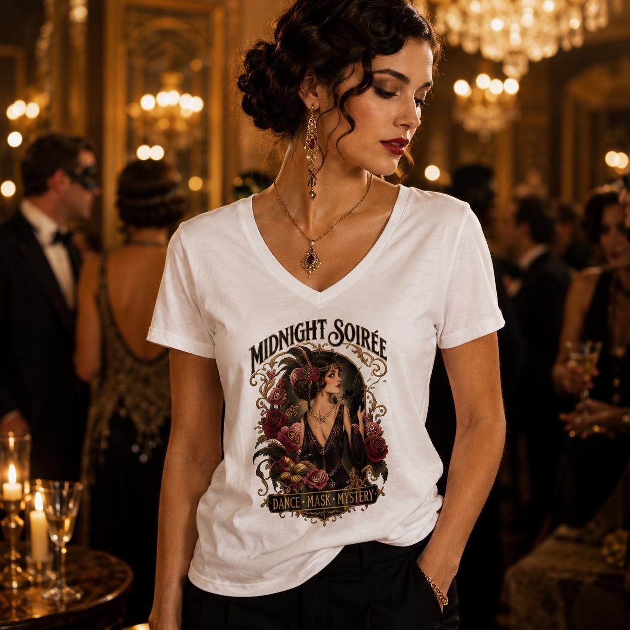 Midnight Soirée V-Neck Tee, product view 2