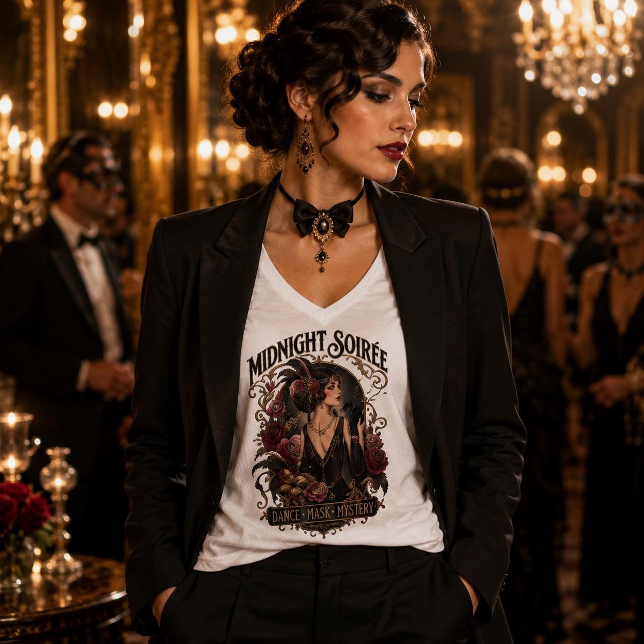 Midnight Soirée V-Neck Tee, product view 3
