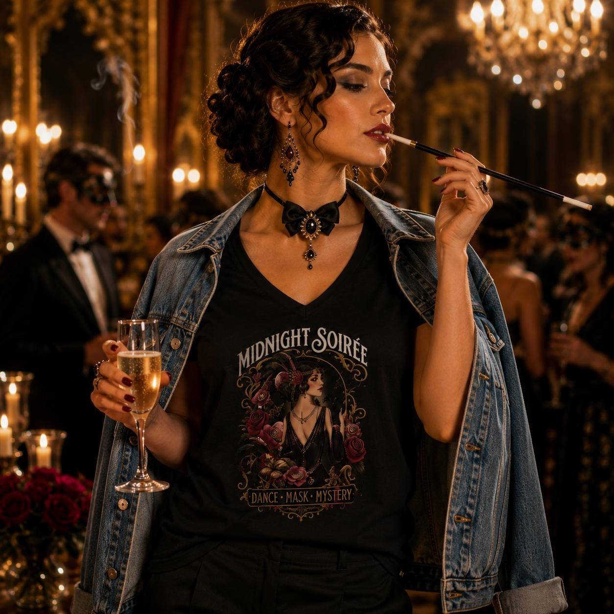 Midnight Soirée V-Neck Tee, product view 4