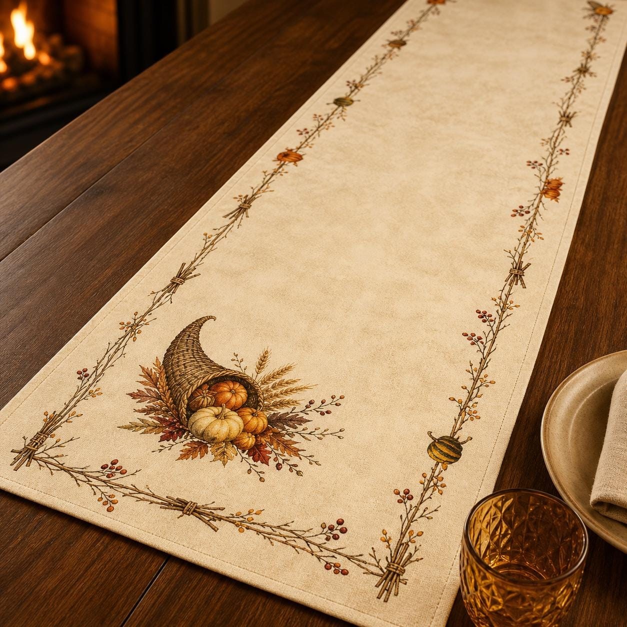 Rustic Cornucopia Quilted Table Runner