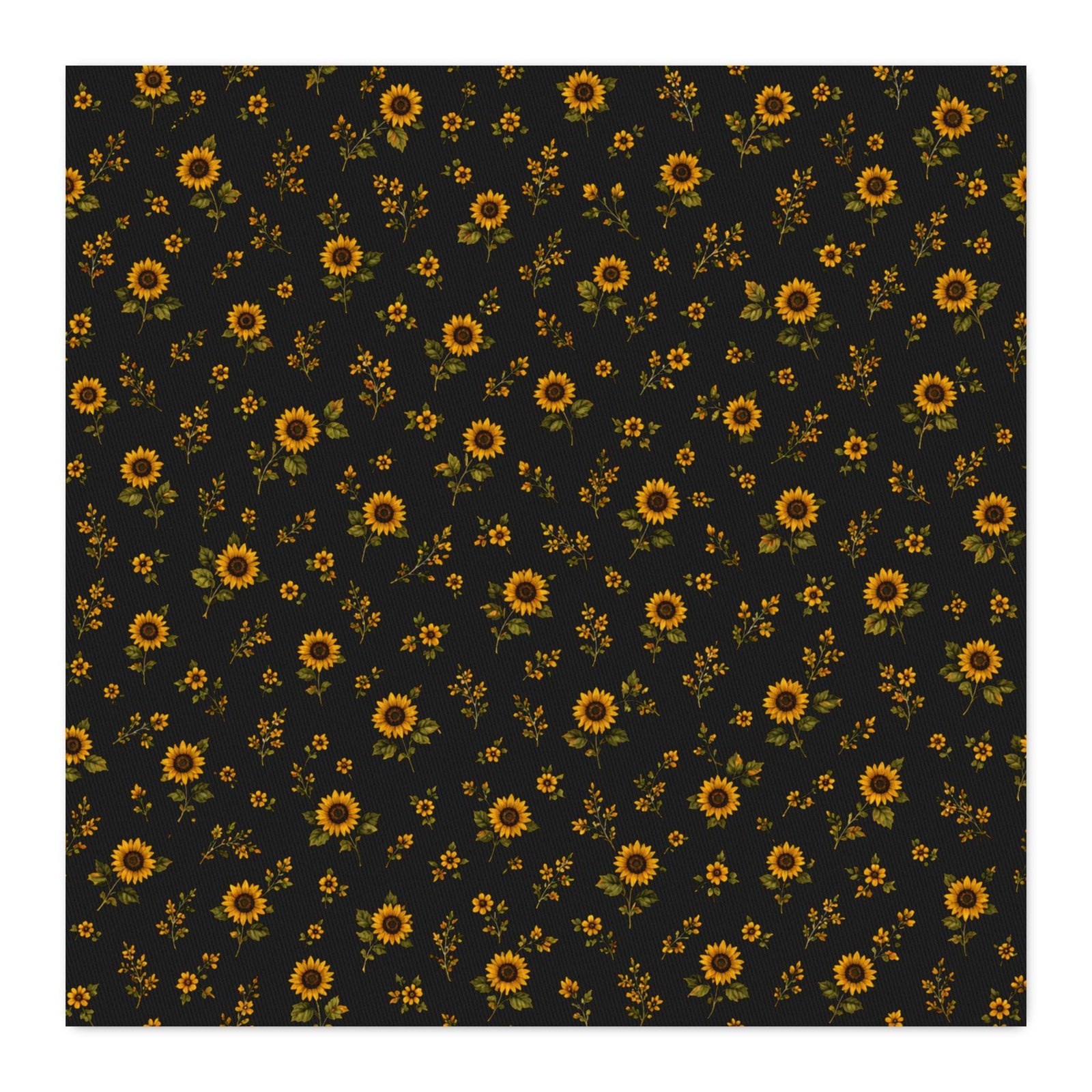 Sunflower Black Floral Sewing CUSTOM Cotton Twill Fabric