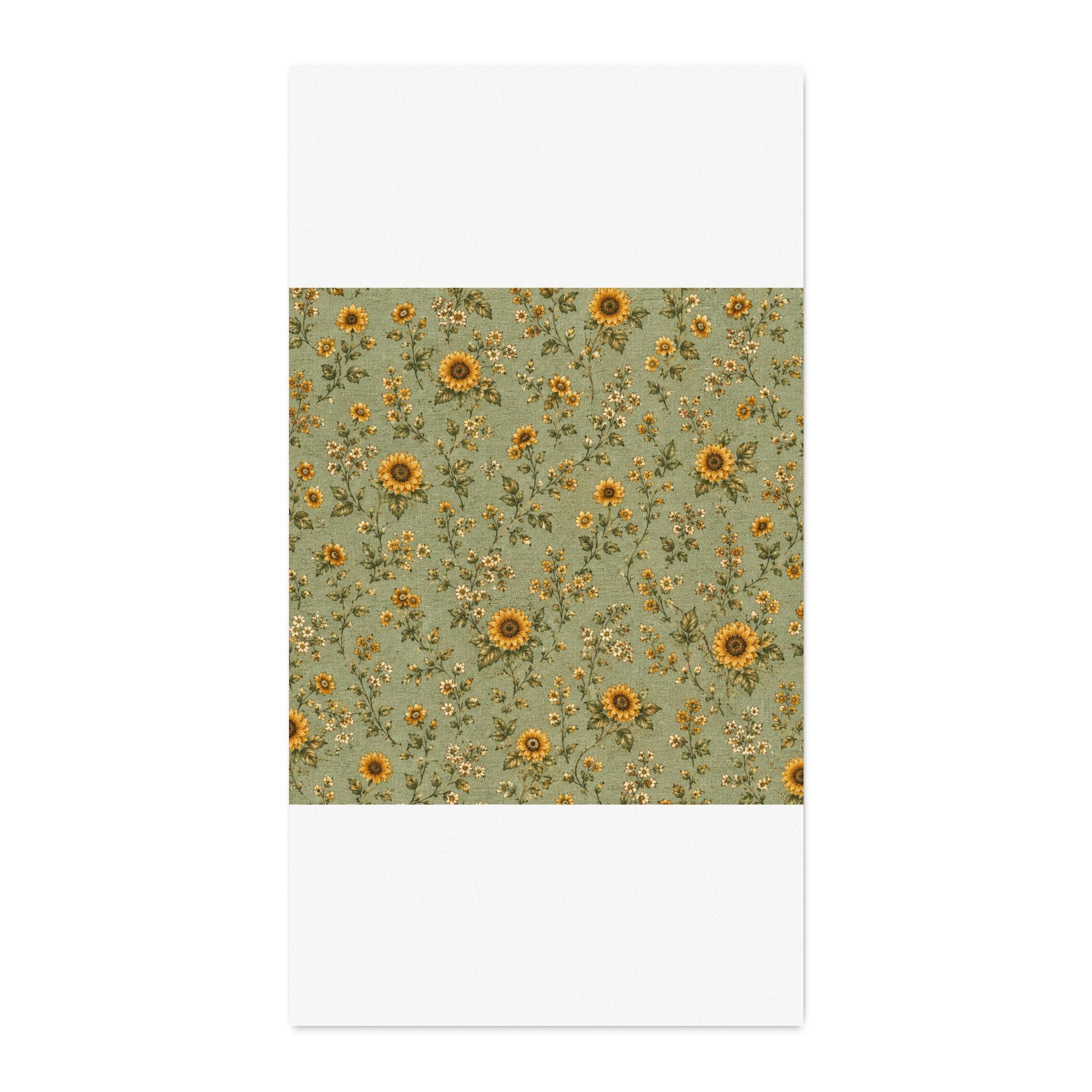 Cottage Sunflower Calico , Sage Cotton Twill Fabric , Vintage Floral Green Quilting Fabric, product view 5
