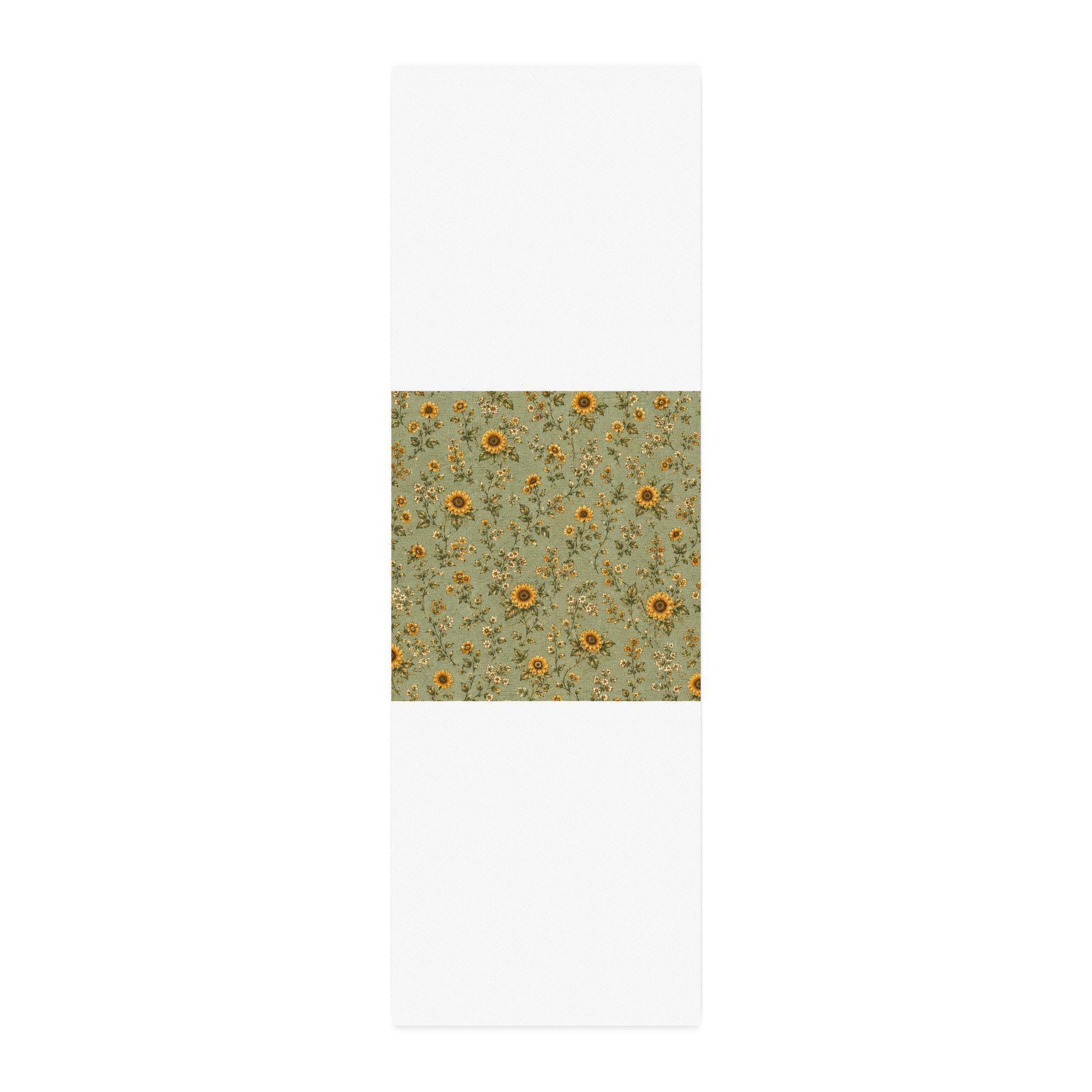 Cottage Sunflower Calico , Sage Cotton Twill Fabric , Vintage Floral Green Quilting Fabric, product view 7