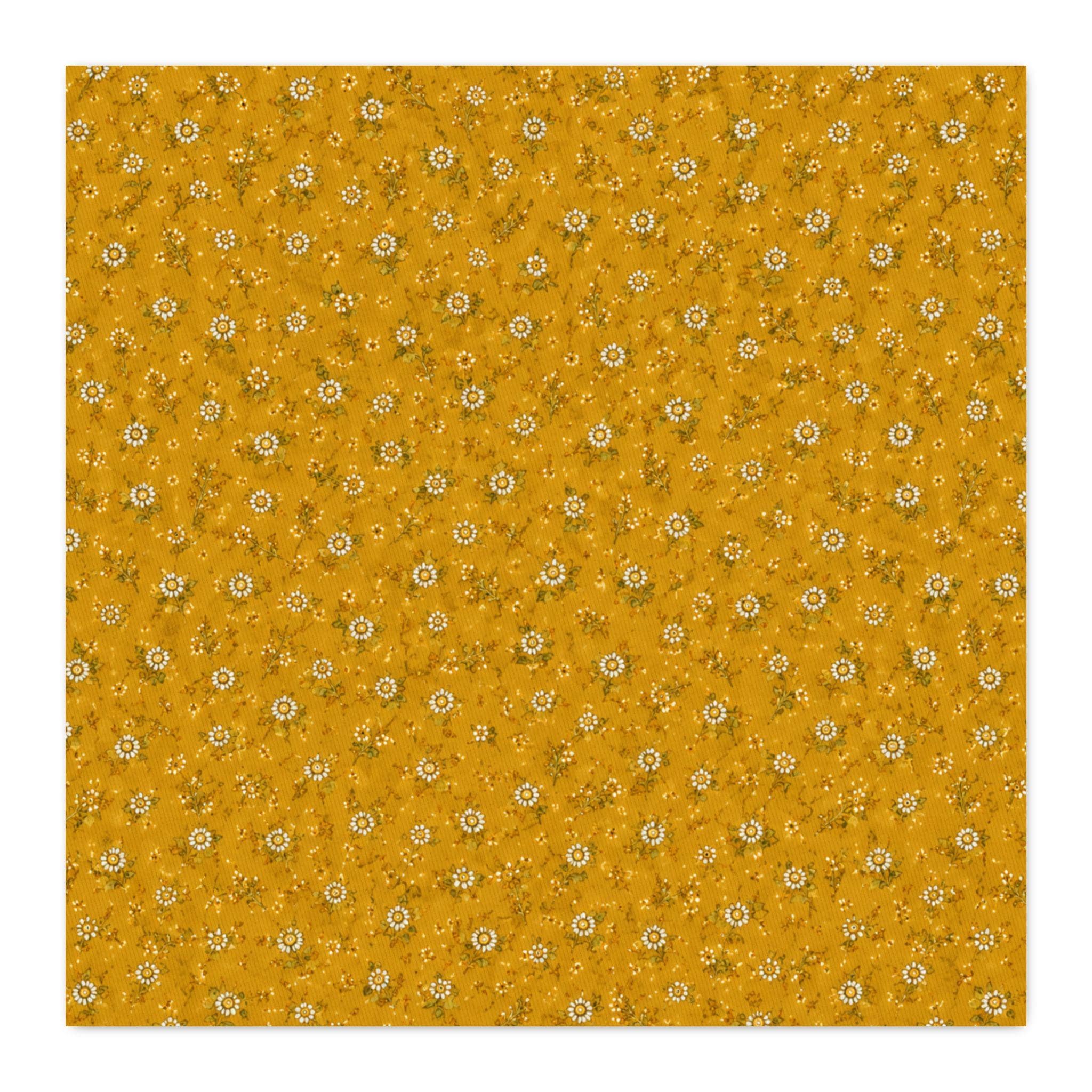 Mustard Ditsy Floral Fabric Cotton Twill | Small Yellow Flower Print