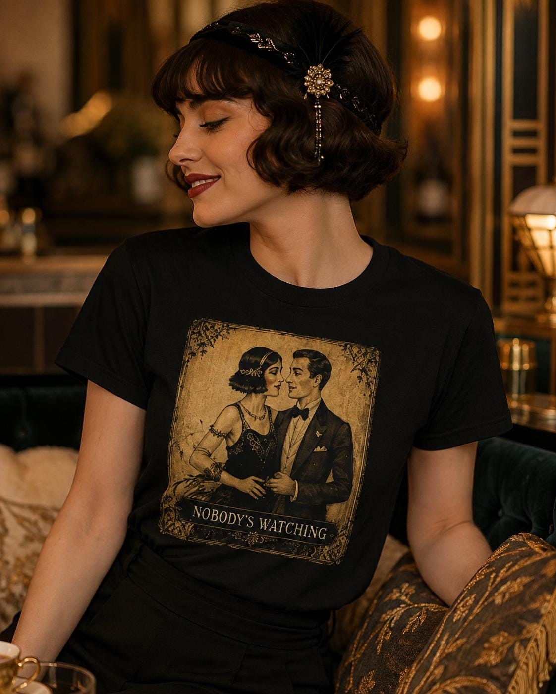 Vintage Romance T-Shirt, “Nobody’s Watching” Retro Couple Graphic Tee