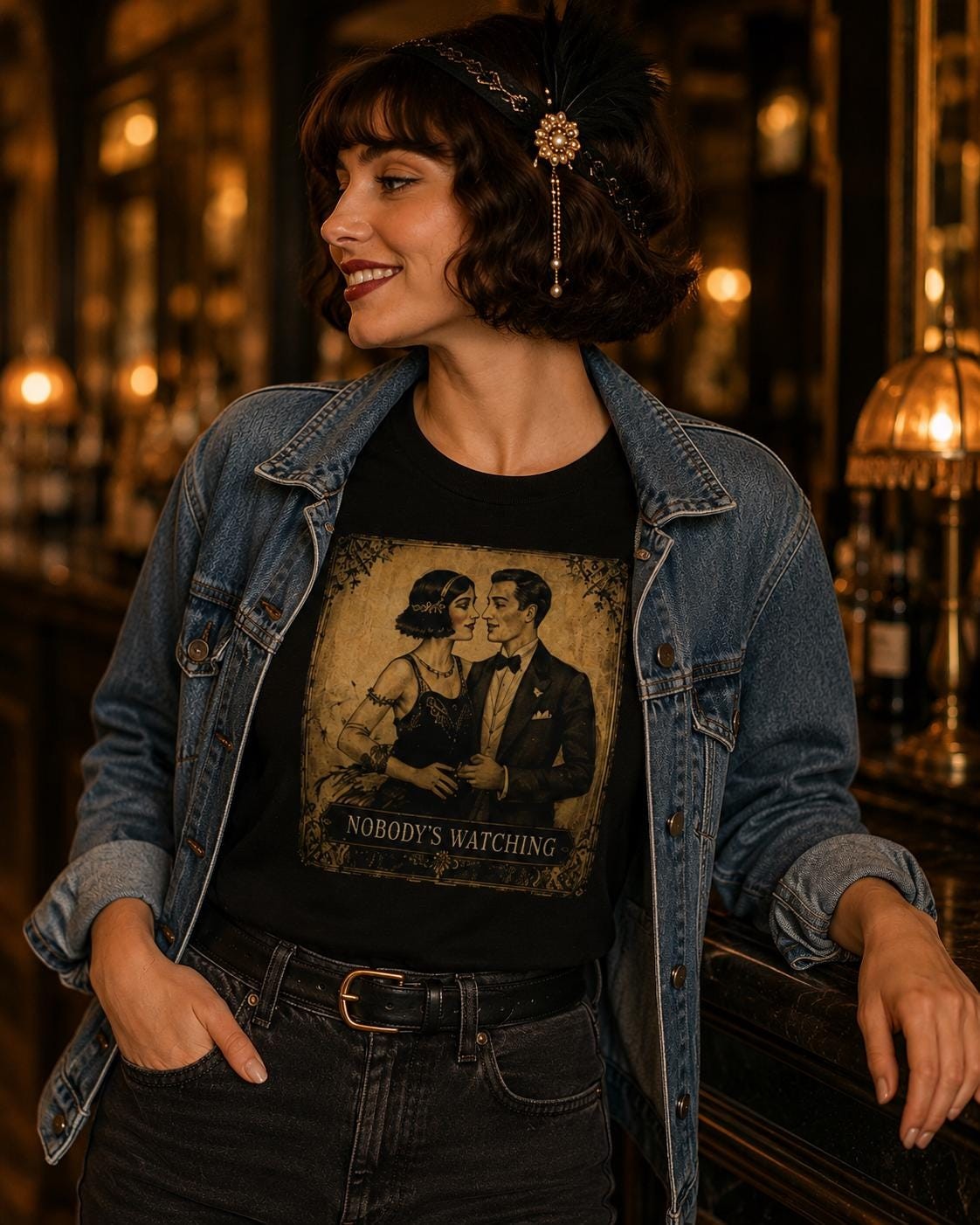 Vintage Romance T-Shirt, “Nobody’s Watching” Retro Couple Graphic Tee, product view 4