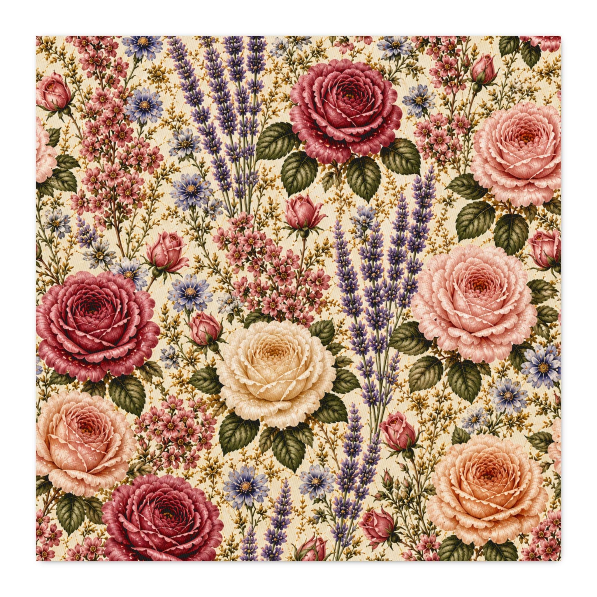 Vintage Rose & Lavender Floral Print Cotton Twill Fabric by the Yard