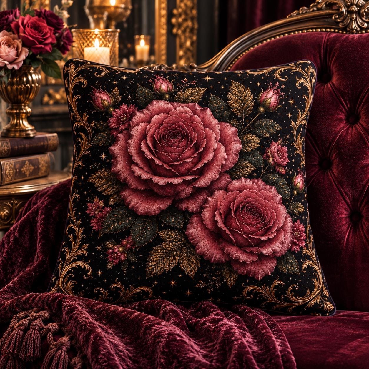 Vintage Rose Throw Pillow