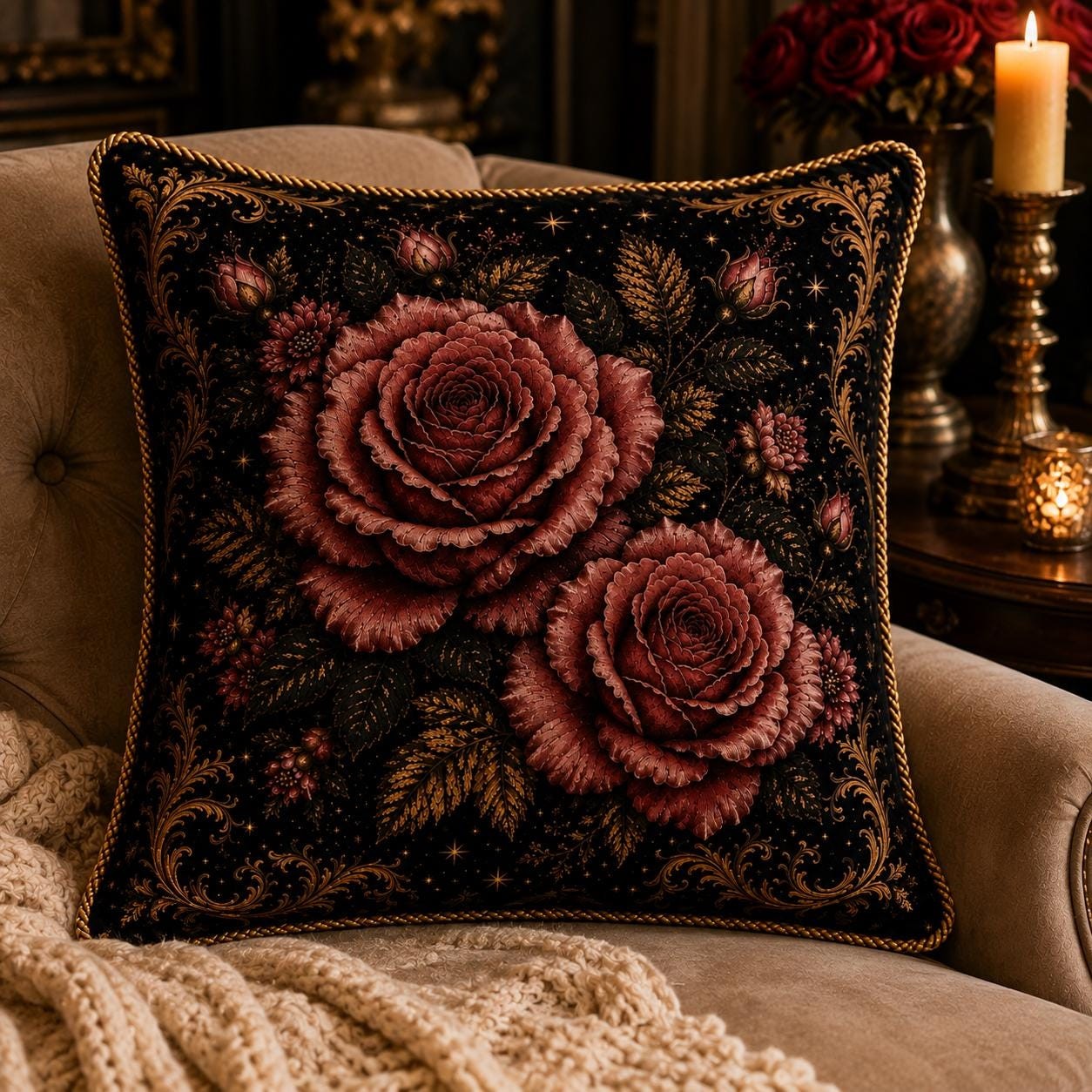 Vintage Rose Throw Pillow, product view 3