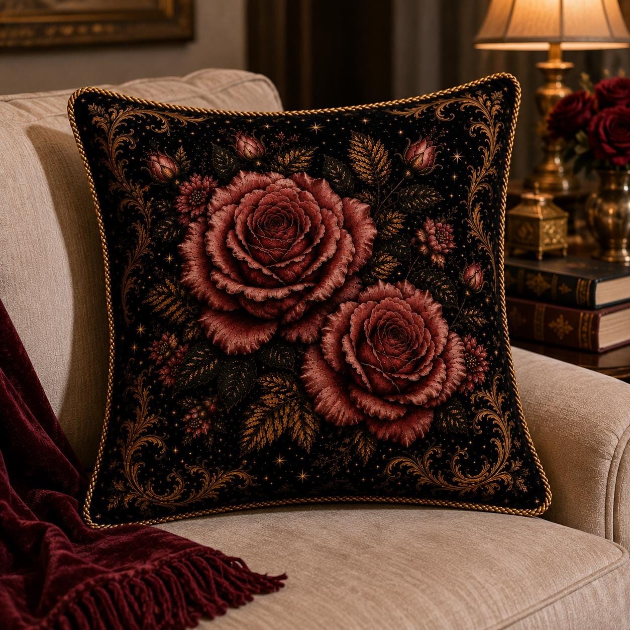 Vintage Rose Throw Pillow, product view 4
