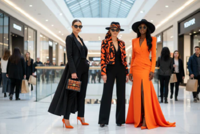 Women in coordinated warm-toned outfits