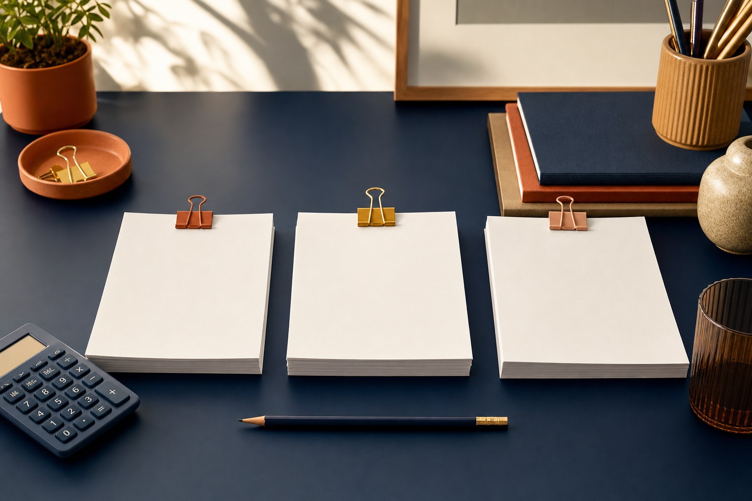 Three blank planning sheets arranged for comparing financial scenarios