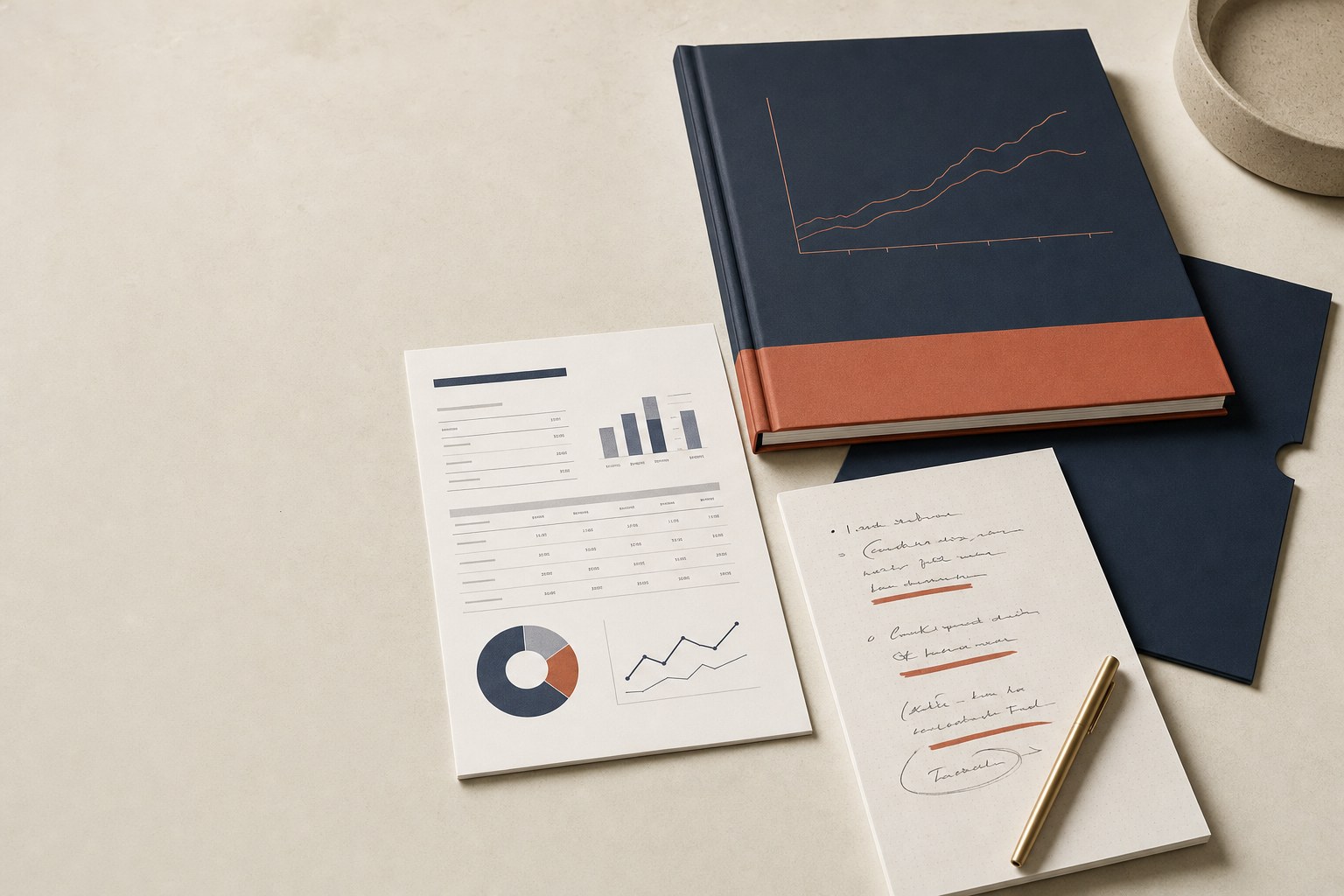 Investor presentation materials with financial charts and planning notes