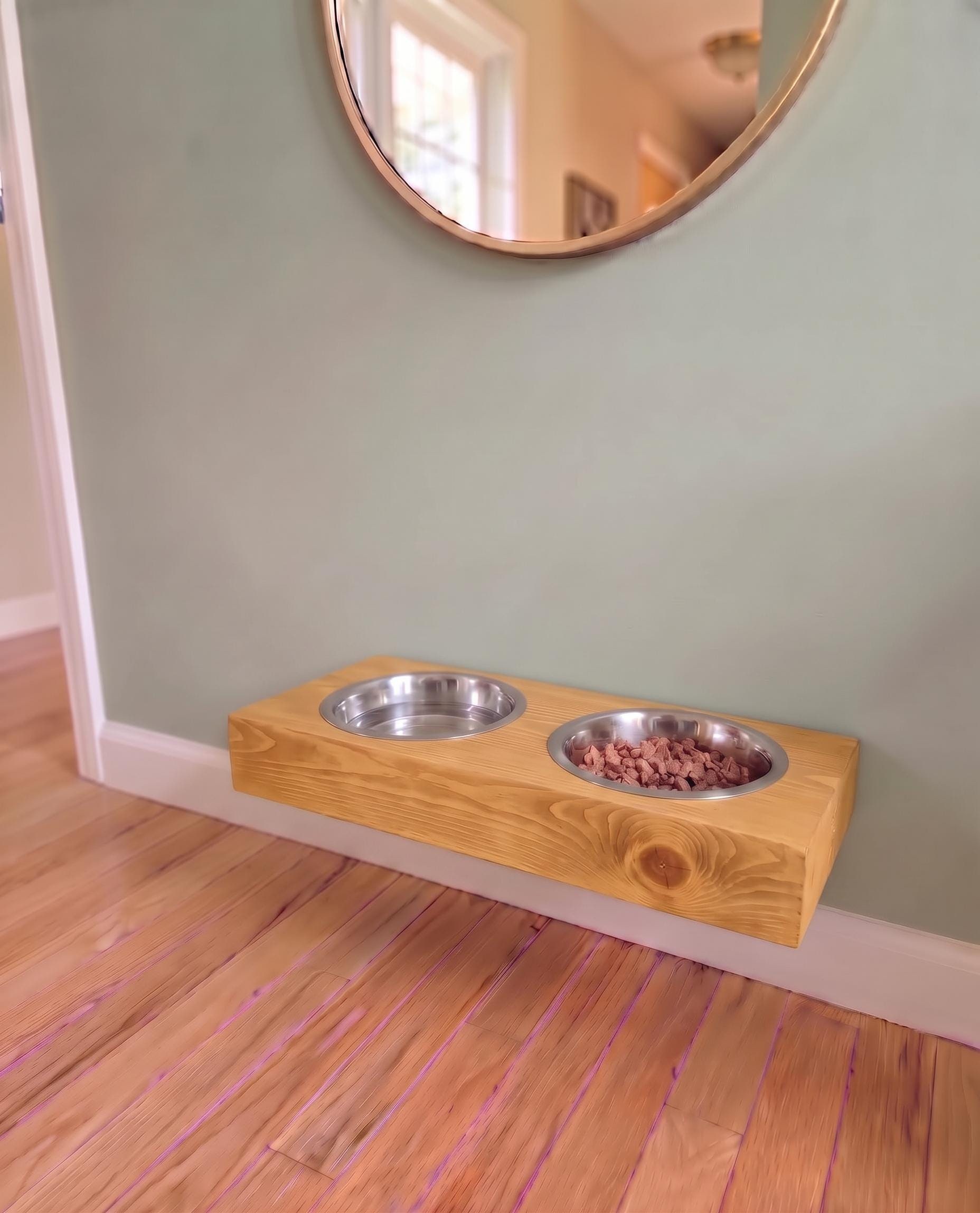 Wall-mounted handcrafted dog feeder