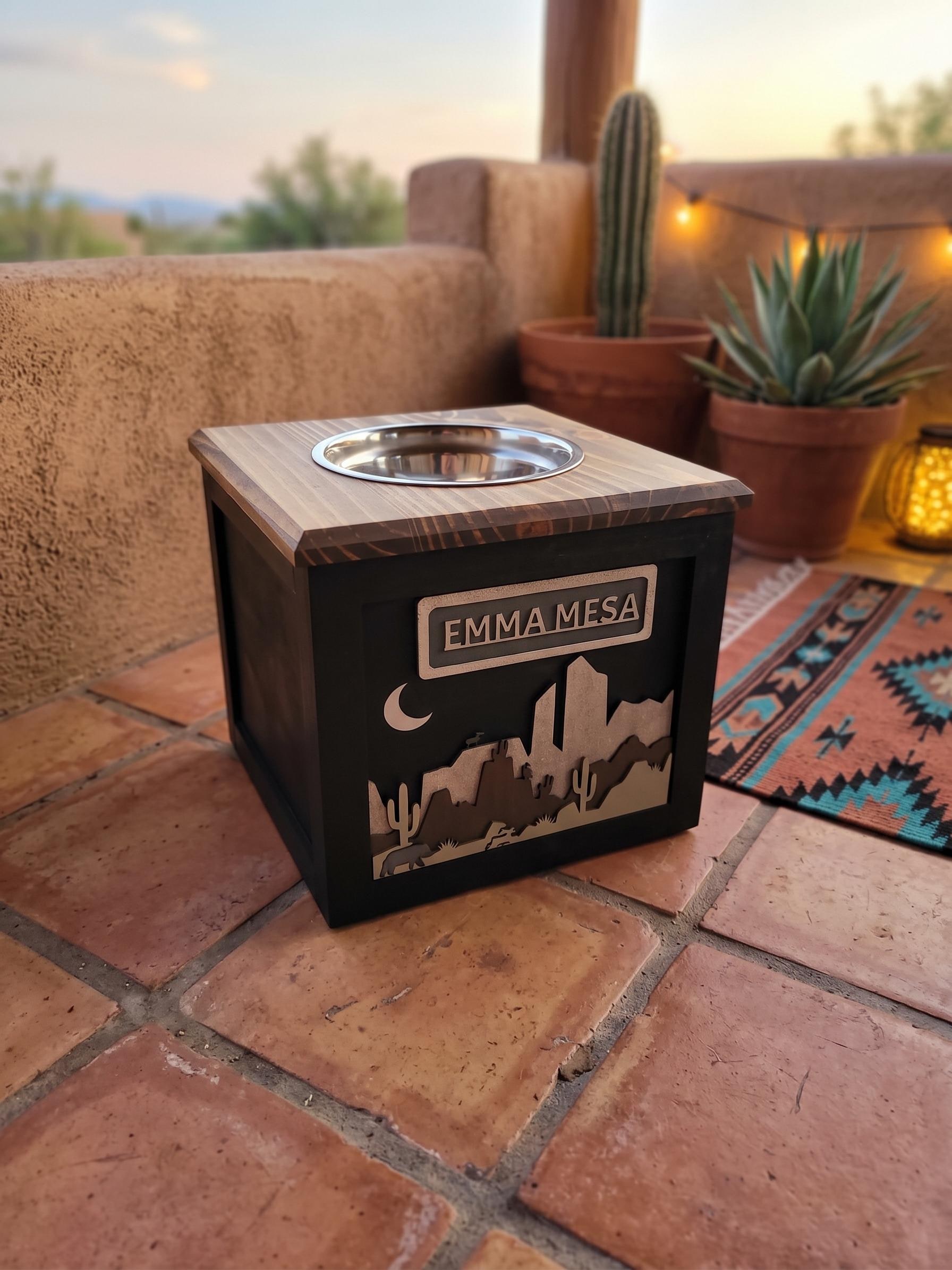 Raised Wood Dog Bowl Stand with Desert Southwest Scene, product view 2