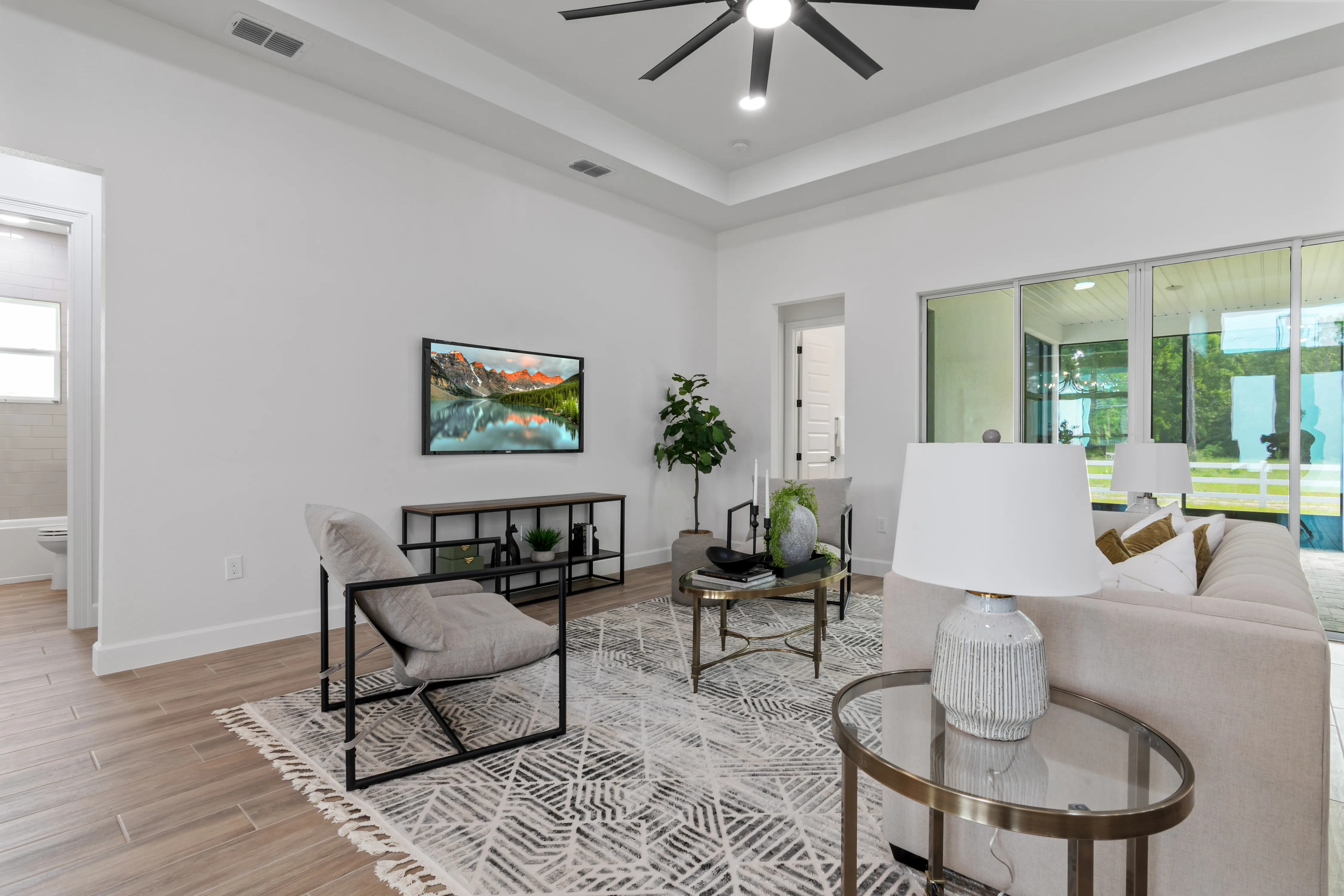 Warm professionally staged living room prepared for a listing