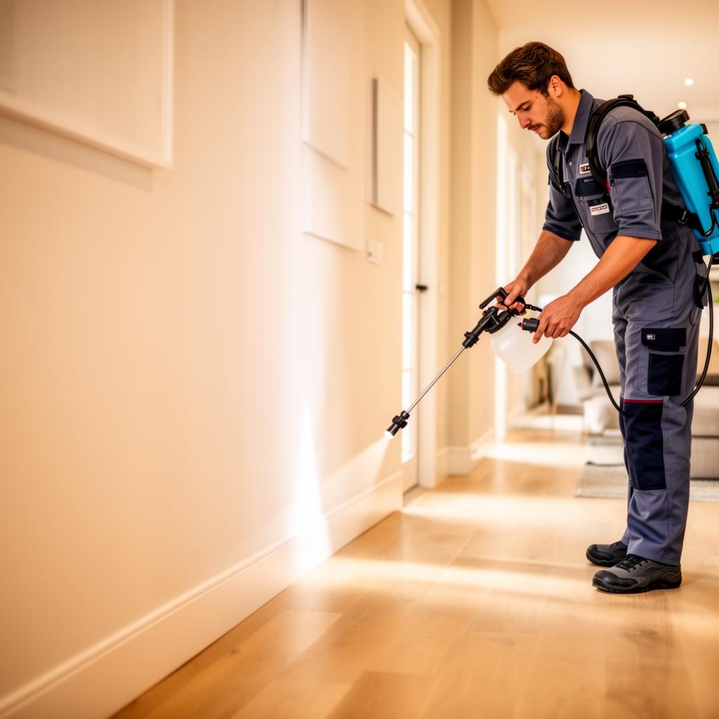 Pest control technician treating a home
