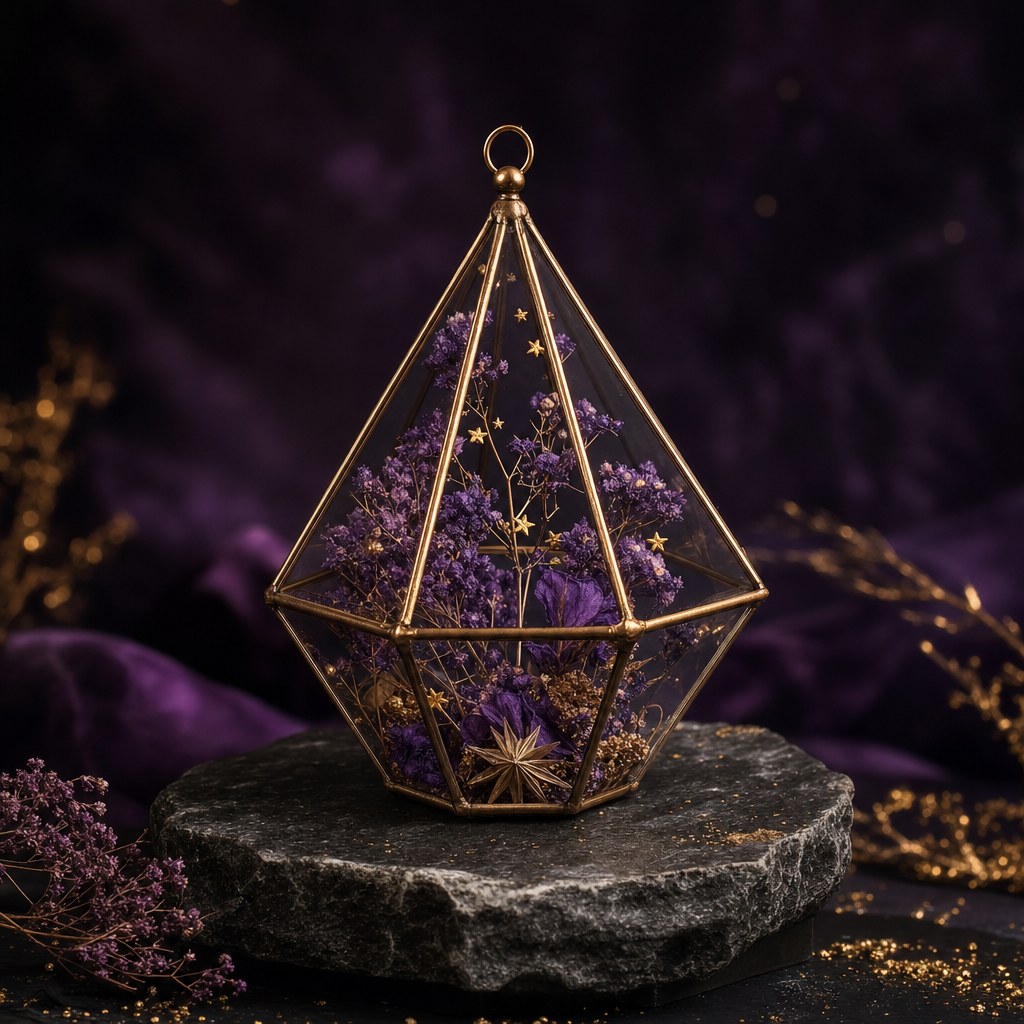 Geometric glass and metal floral ornament
