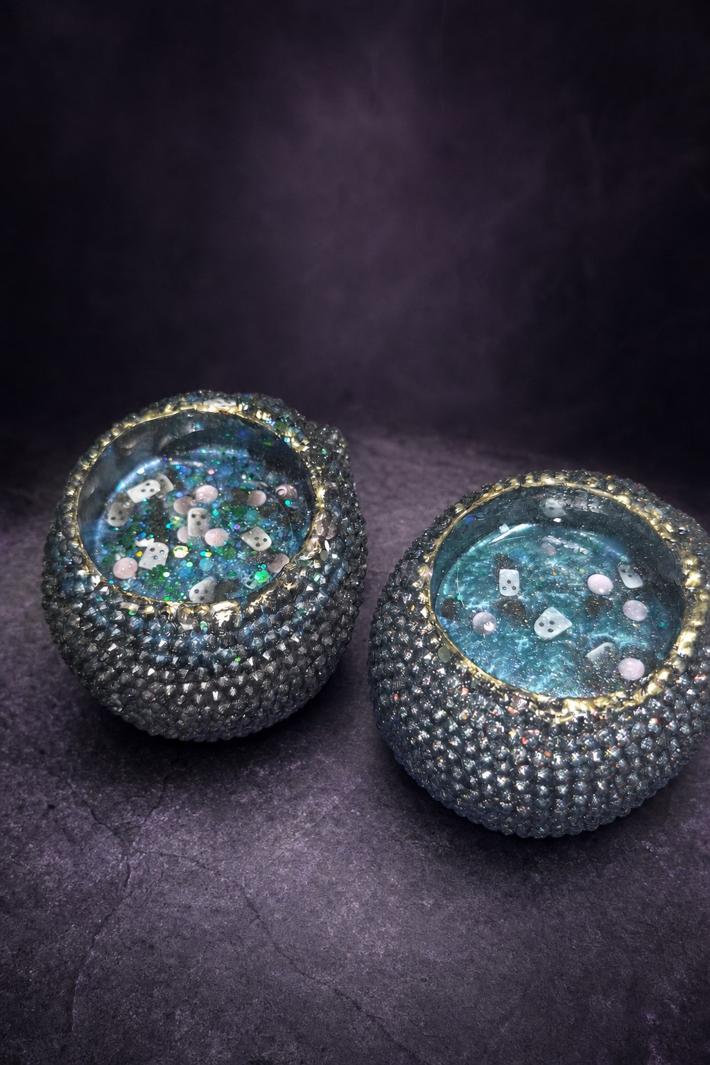 Top view of the pair showing tiny ghost decorations