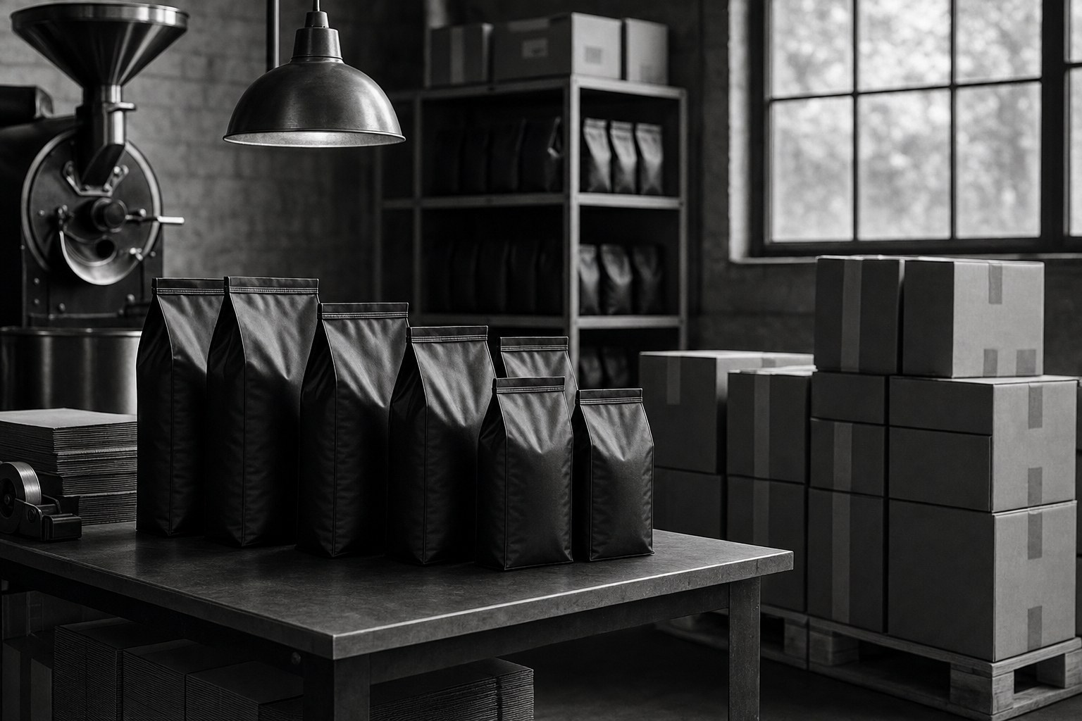 Coffee bags staged for distribution