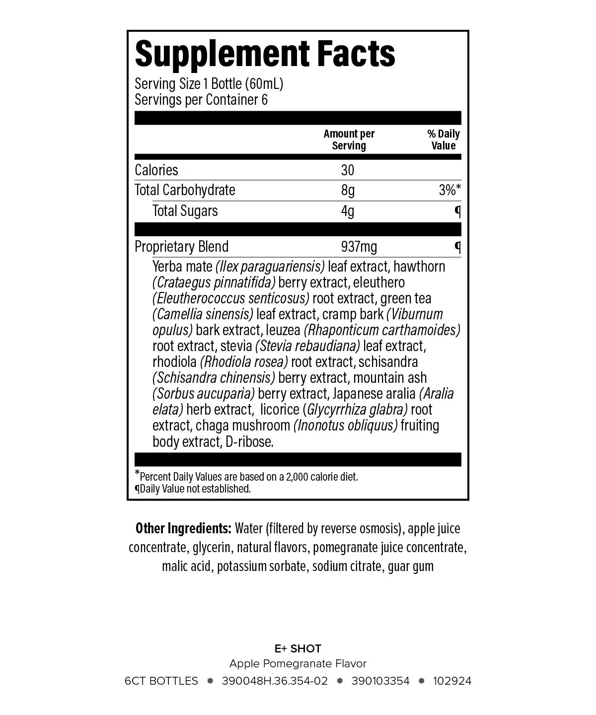 E+™ supplement facts label