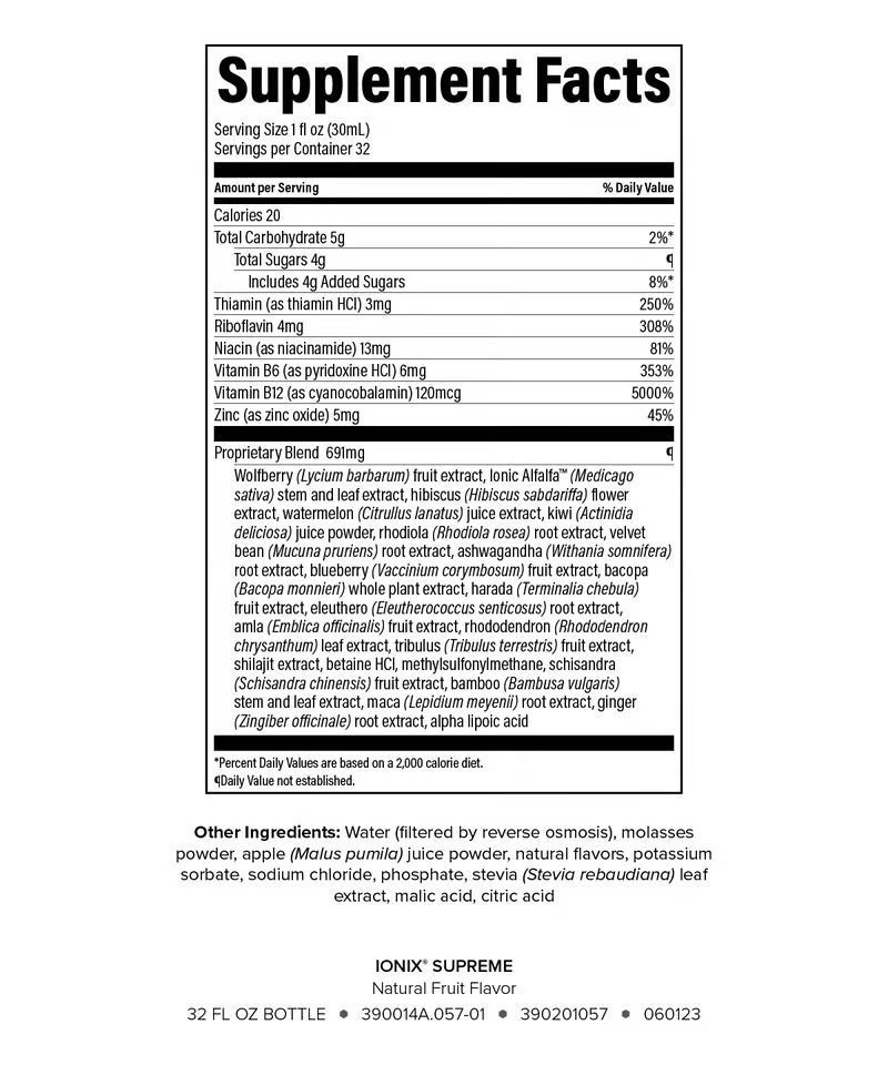 Isagenix Ionix® Supreme supplement facts label