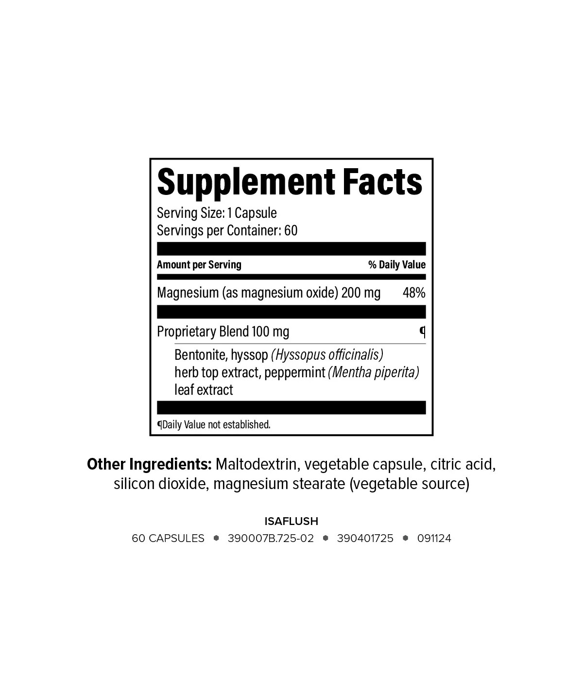 IsaFlush™ supplement facts label