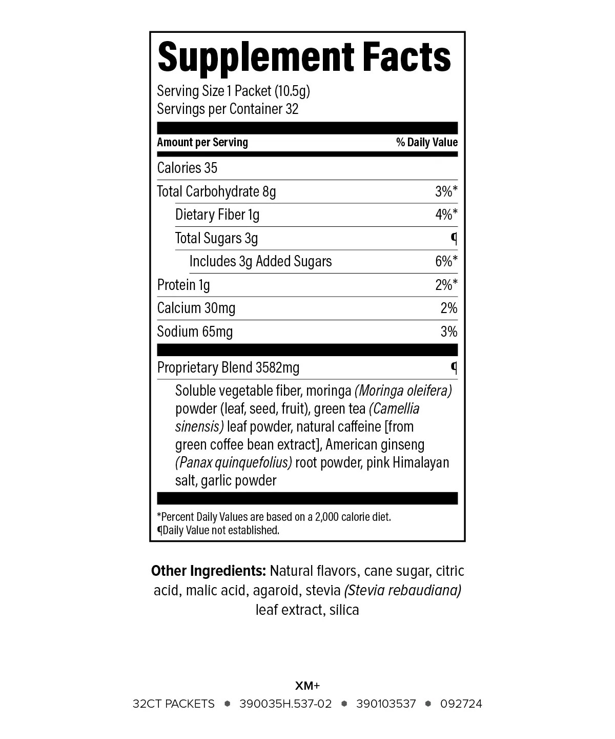 XM+® supplement facts label