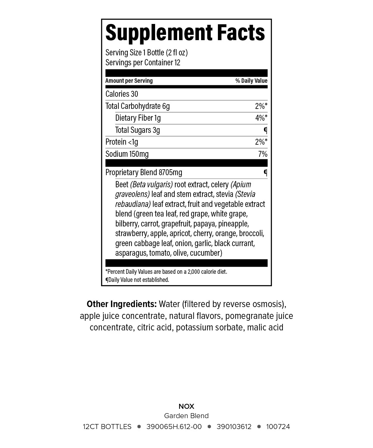 NOx supplement facts label