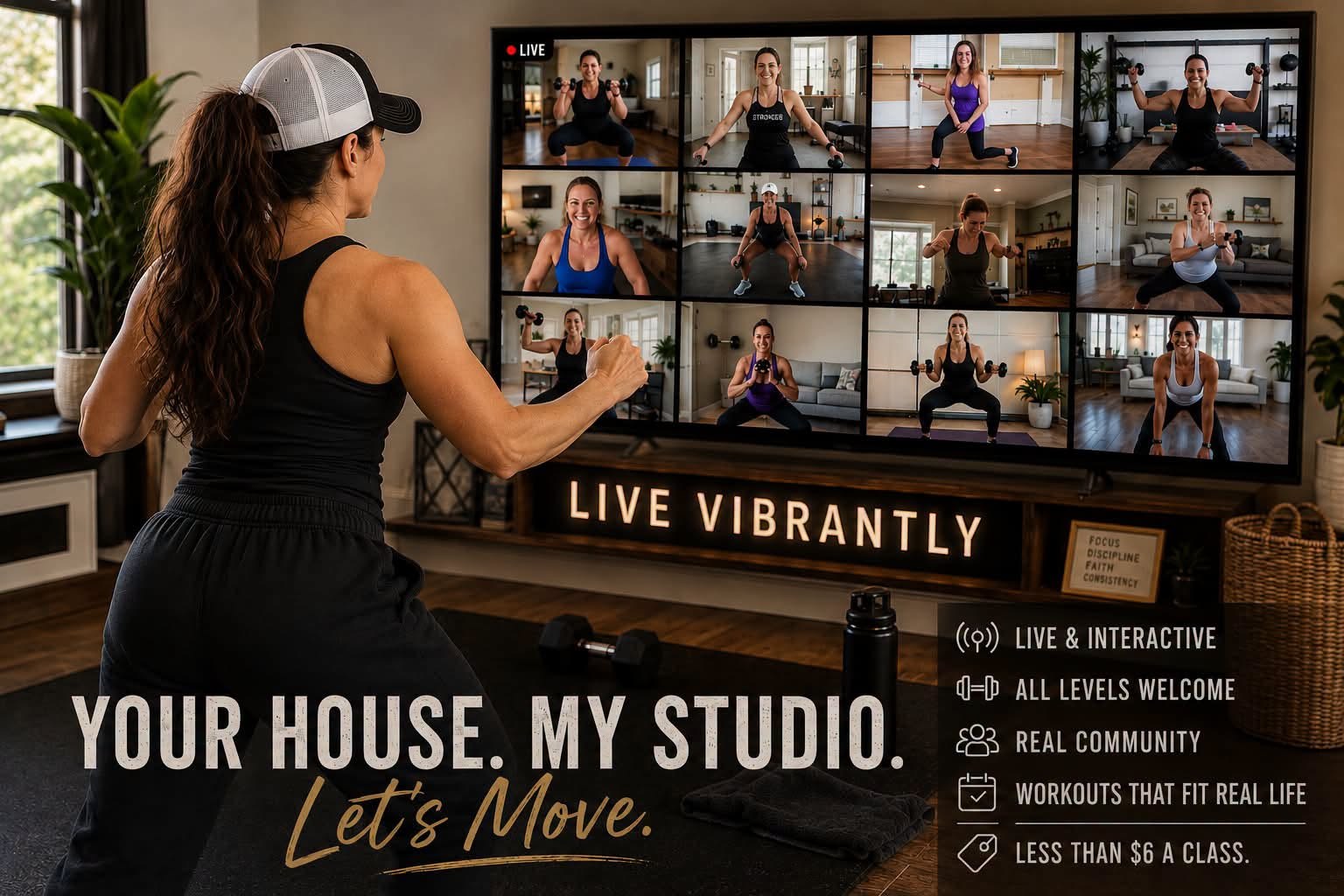Becky Forbes leading a live virtual class with her community